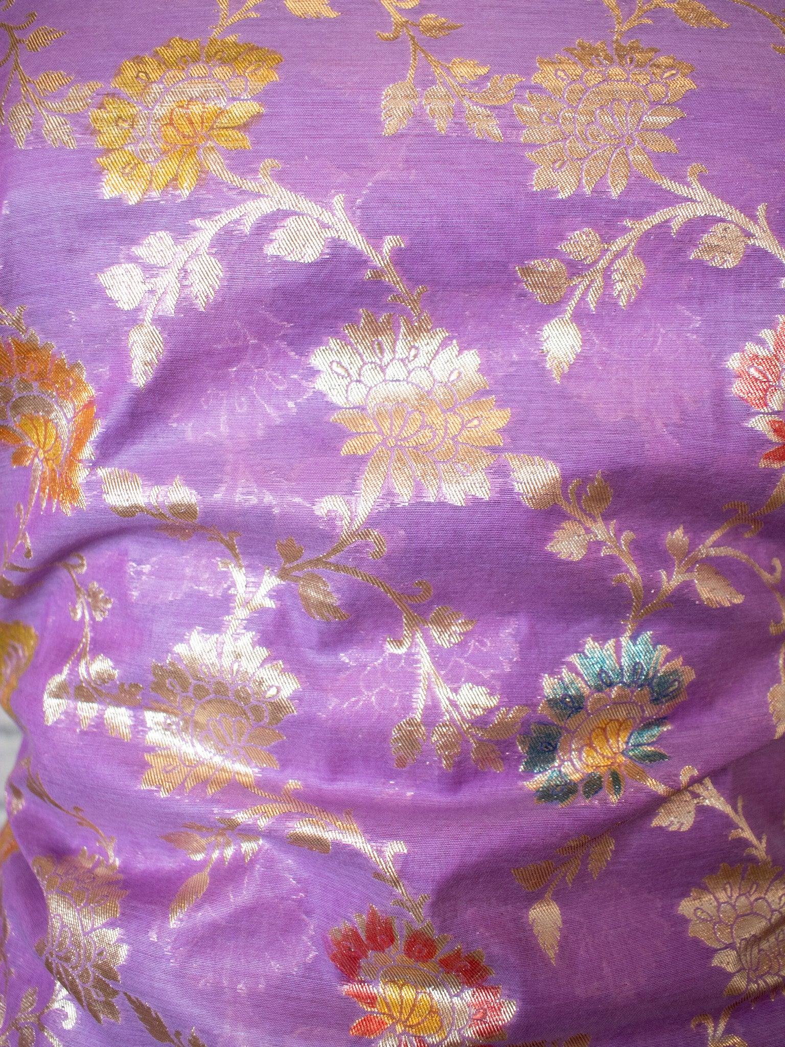 Cotton Silk Salwar Kameez Material With Silver Zari Jaal Weaving & Dupatta-Purple