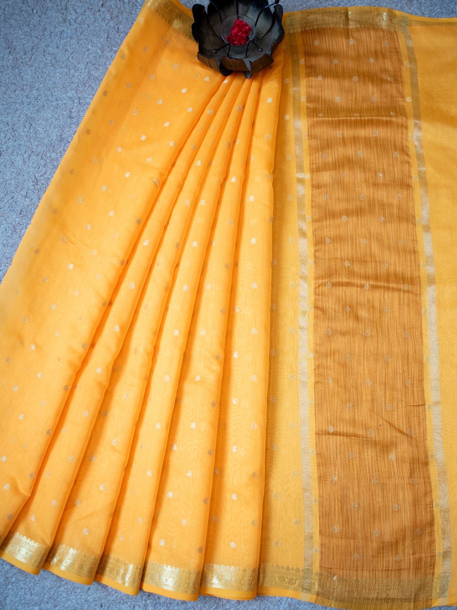 Banarasi Soft Cotton Silk Saree With Zari Weaving-Yellow