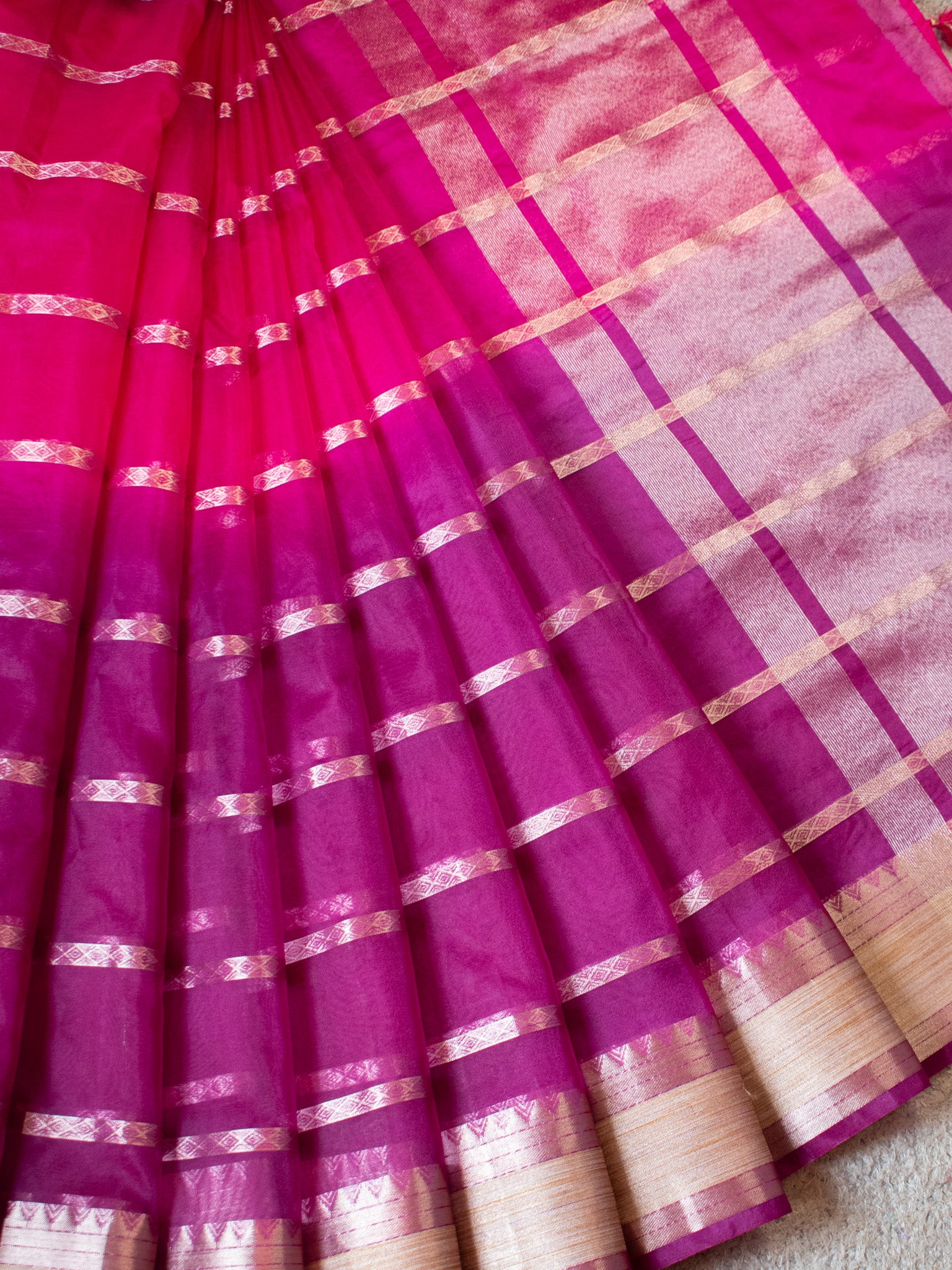 Banarasi Shaded Organza Saree With Zari Weaving-Pink