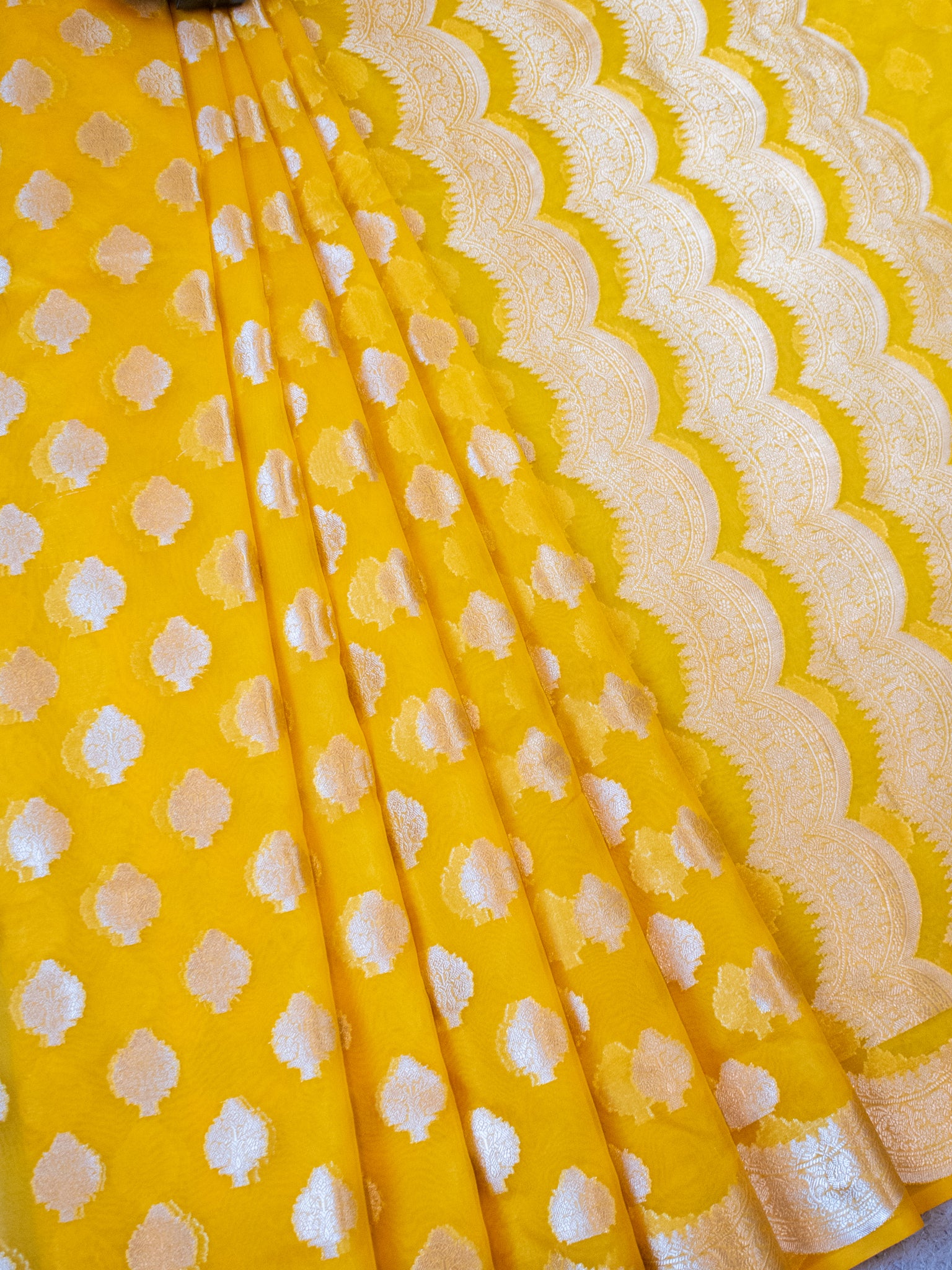Banarasi Organza Saree With Zari Buta & Border- Yellow