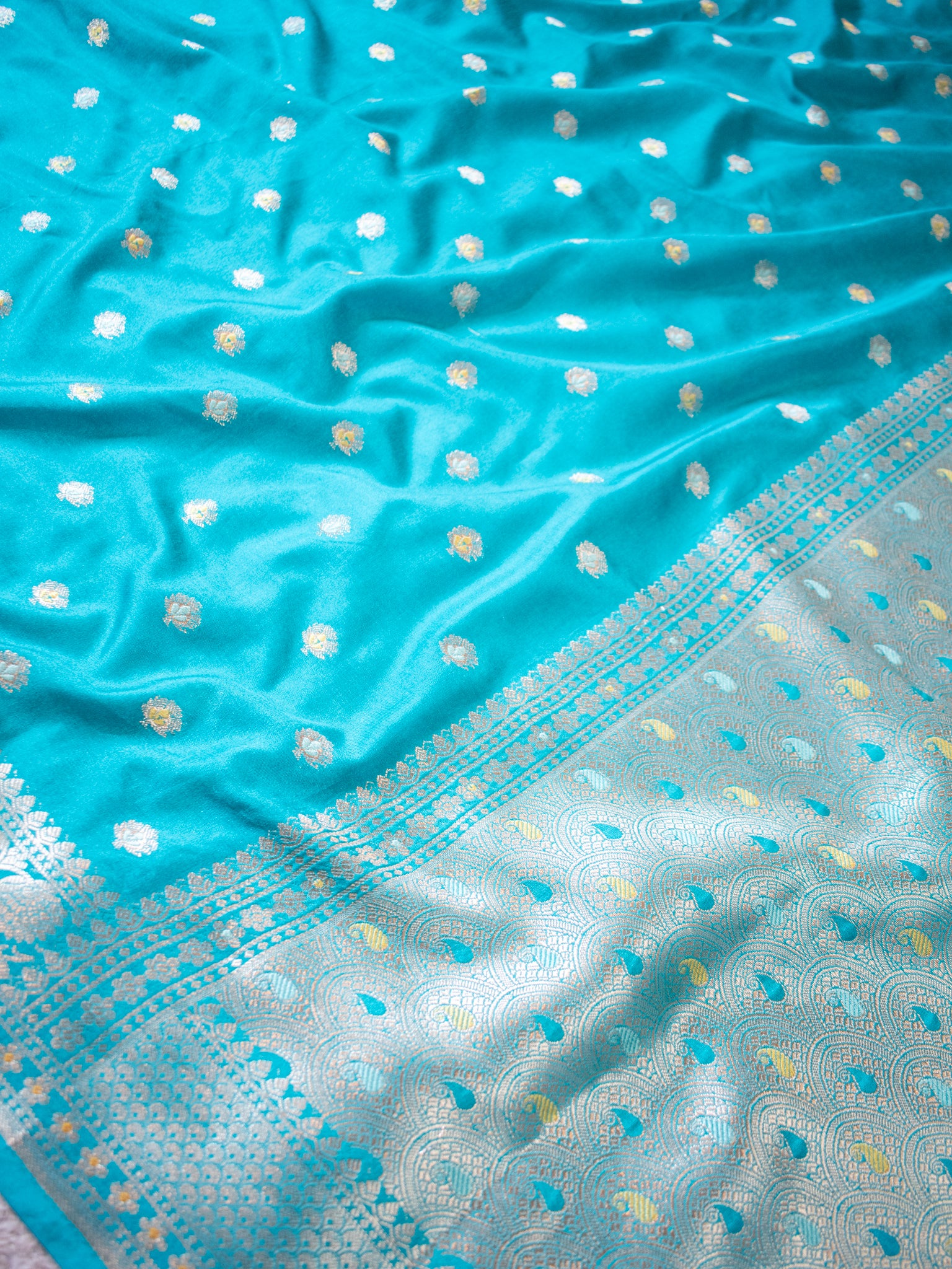 Banarasi Semi Silk Saree With Zari Weaving & Border-Blue