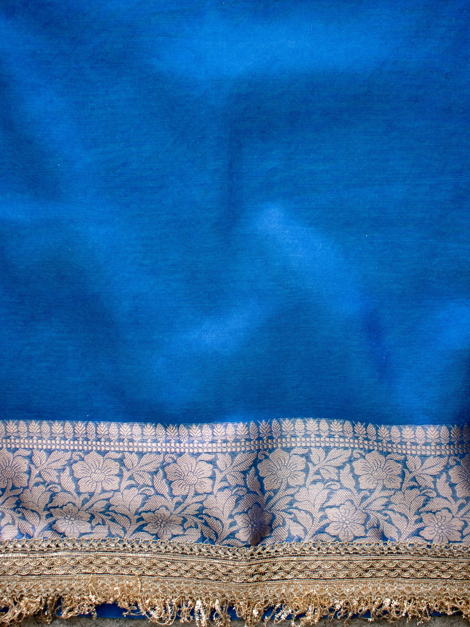Banarasi Tissue Saree With Zari Weaving & Lace Border - Blue