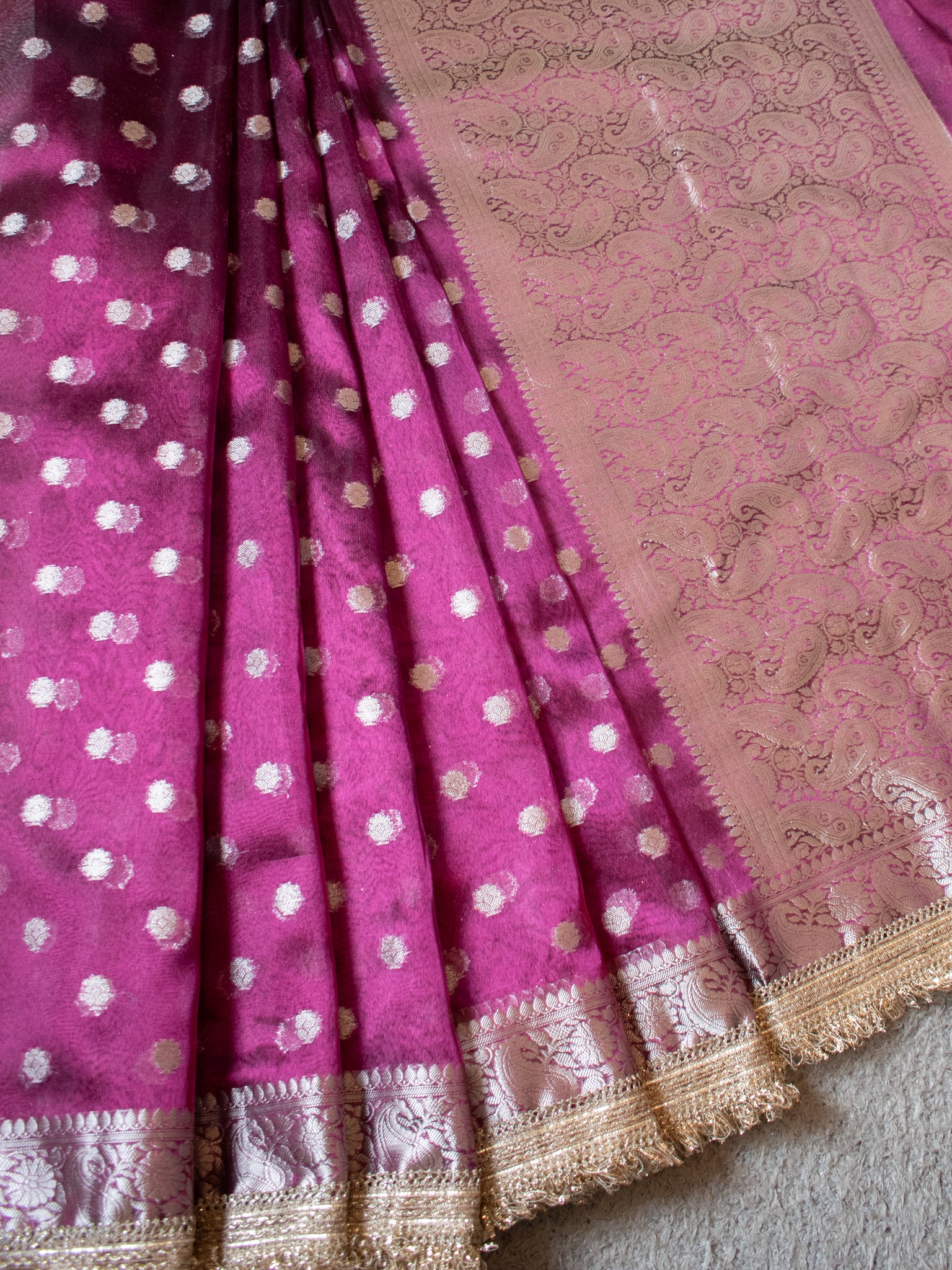 Banarasi Tissue Saree With Silver Zari & Border - Wine