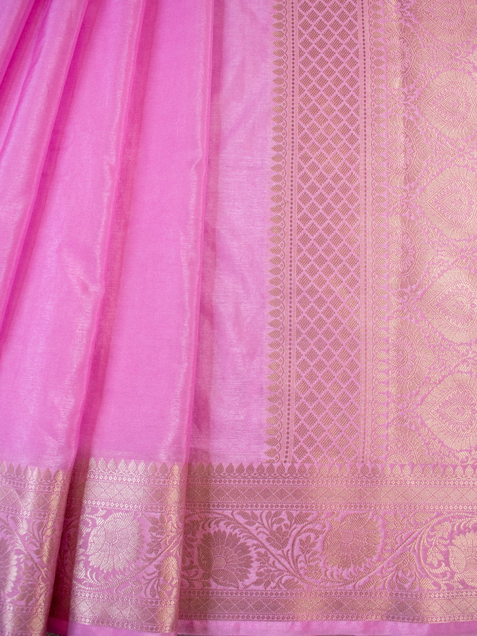 Banarasi Cotton Silk Saree with Plain Border-Pink