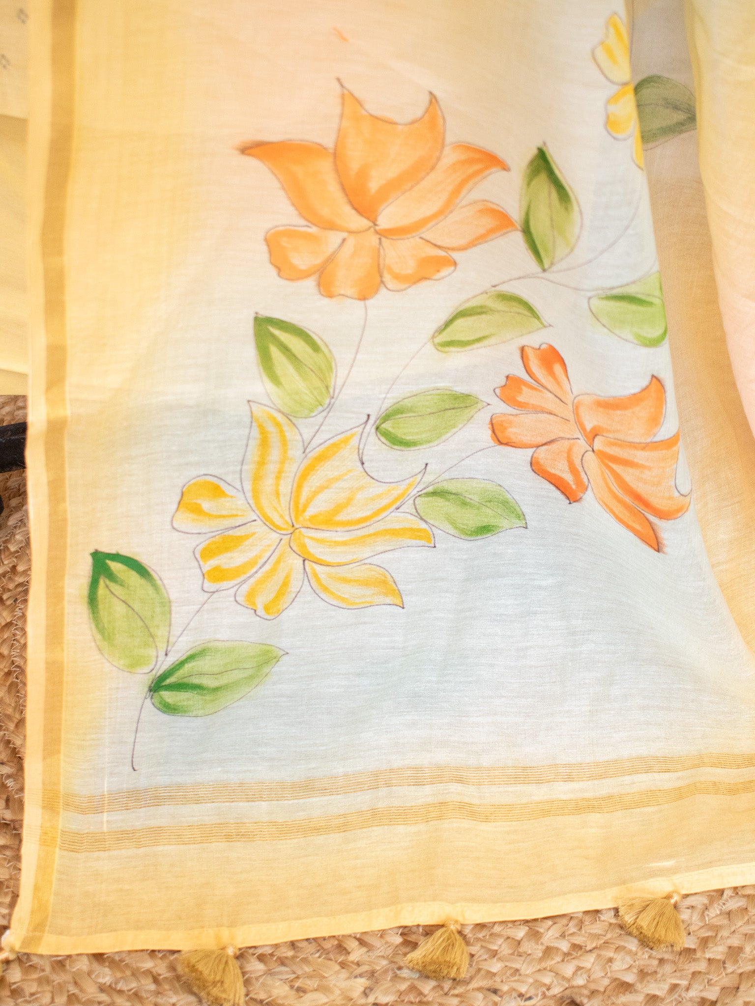 Banarasi Soft Cotton Salwar Kameez Fabric With Hand Painted Dupatta- Yellow