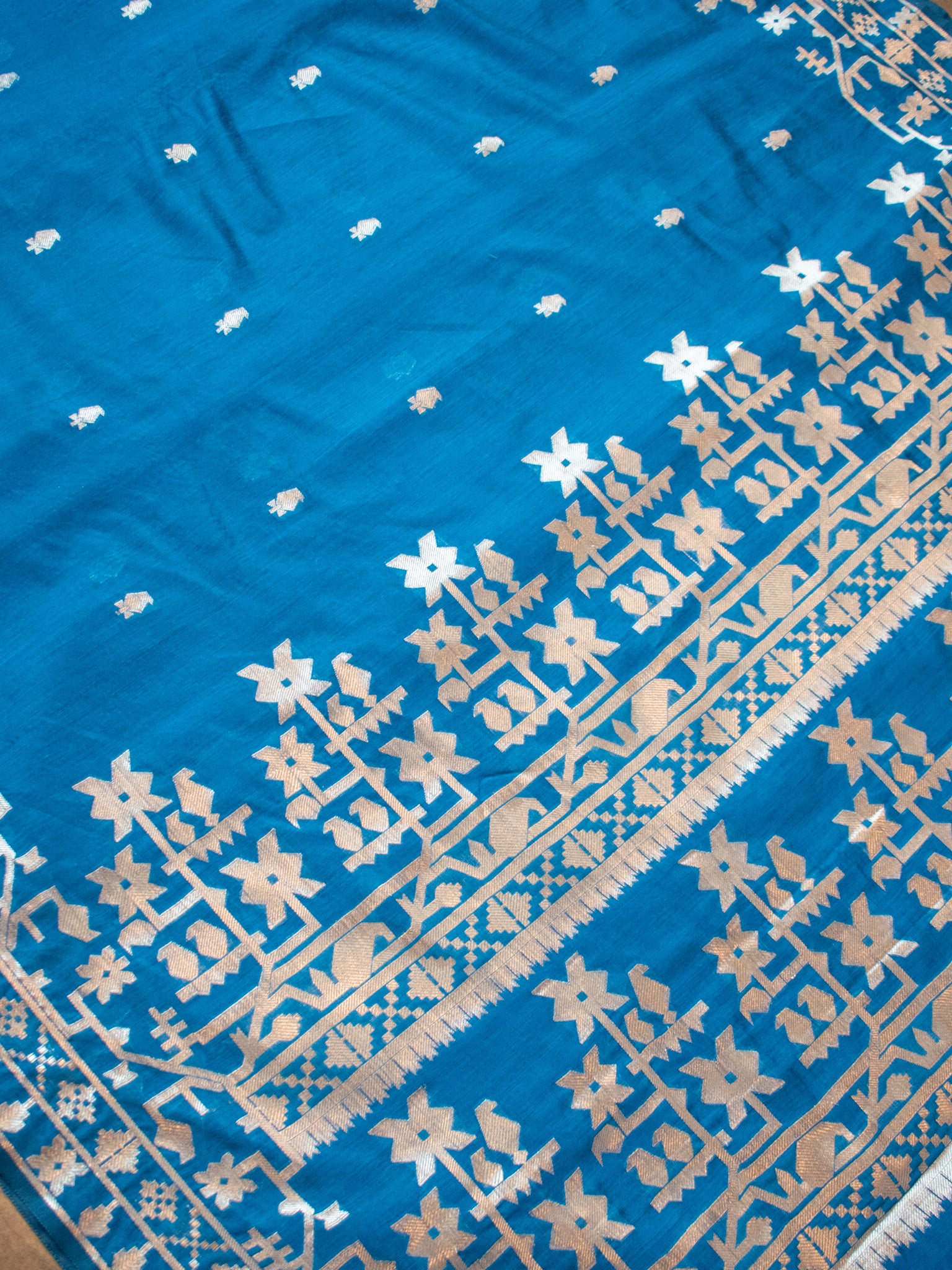 Banarasi Cotton Mix Saree with Zari Weaving & Border- Blue