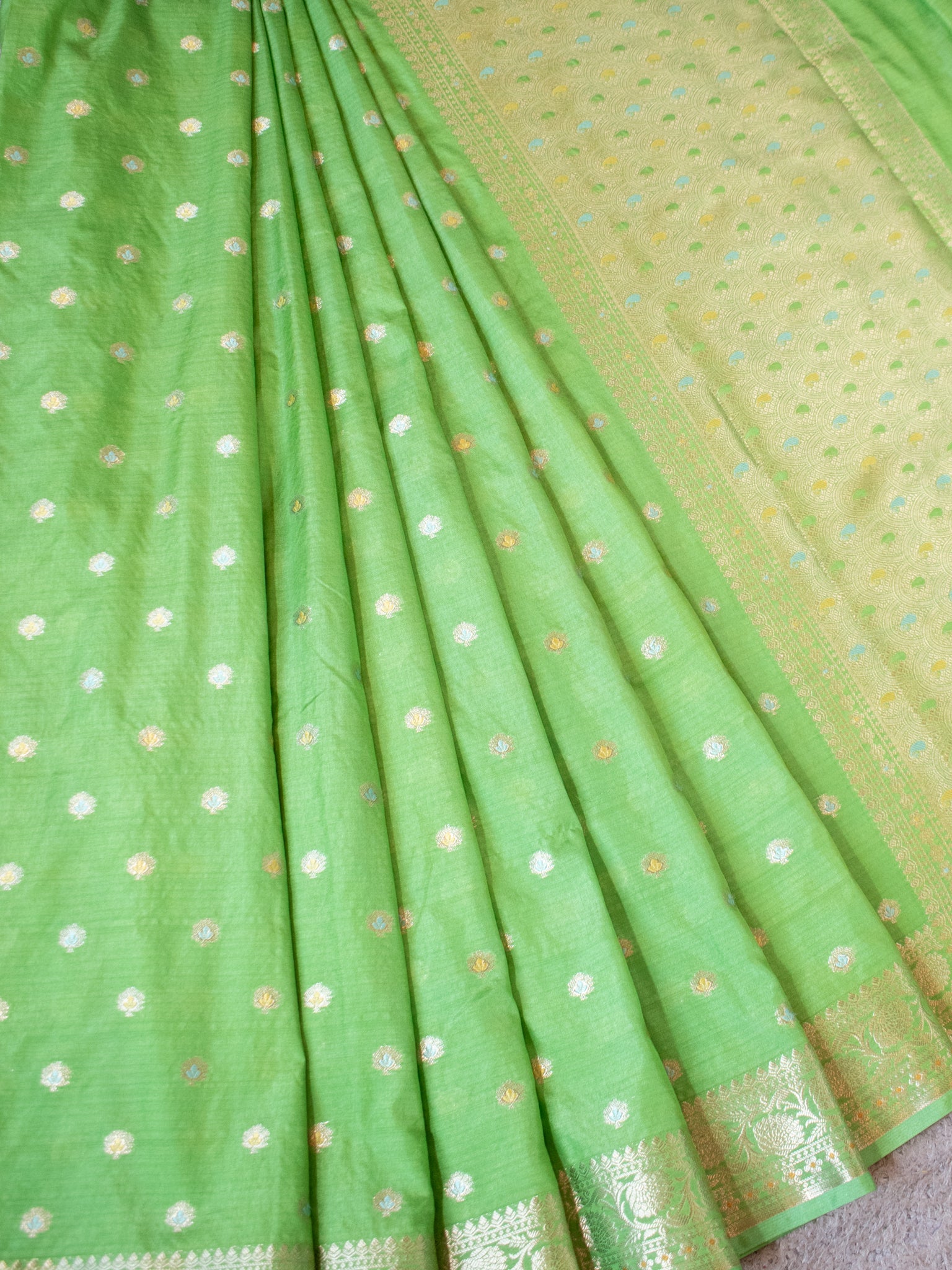 Banarasi Semi Silk Saree With Zari Weaving & Border- Green