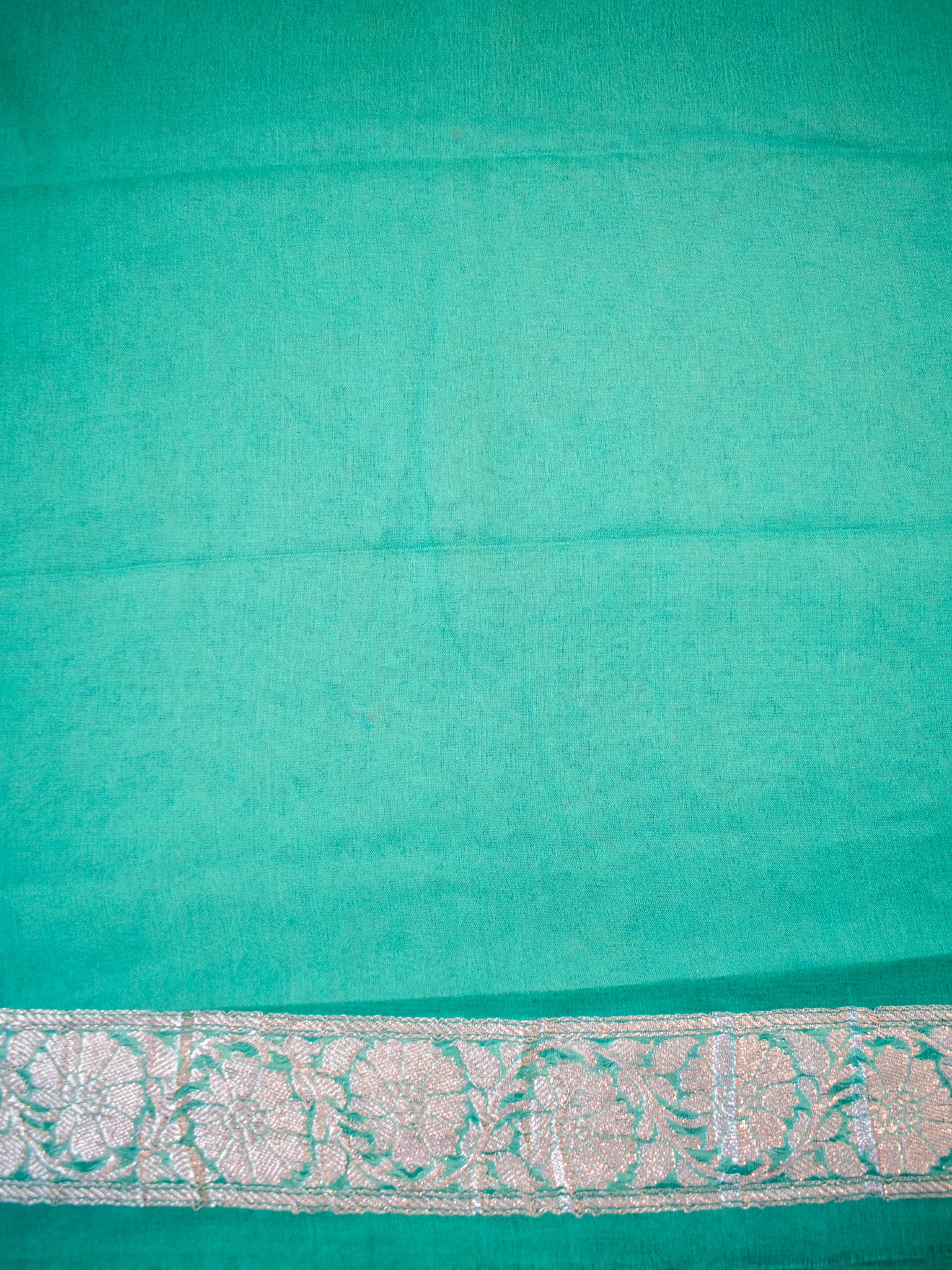 Banarasi Pure Khaddi Georgette Saree With Buti Weaving- Aqua Blue
