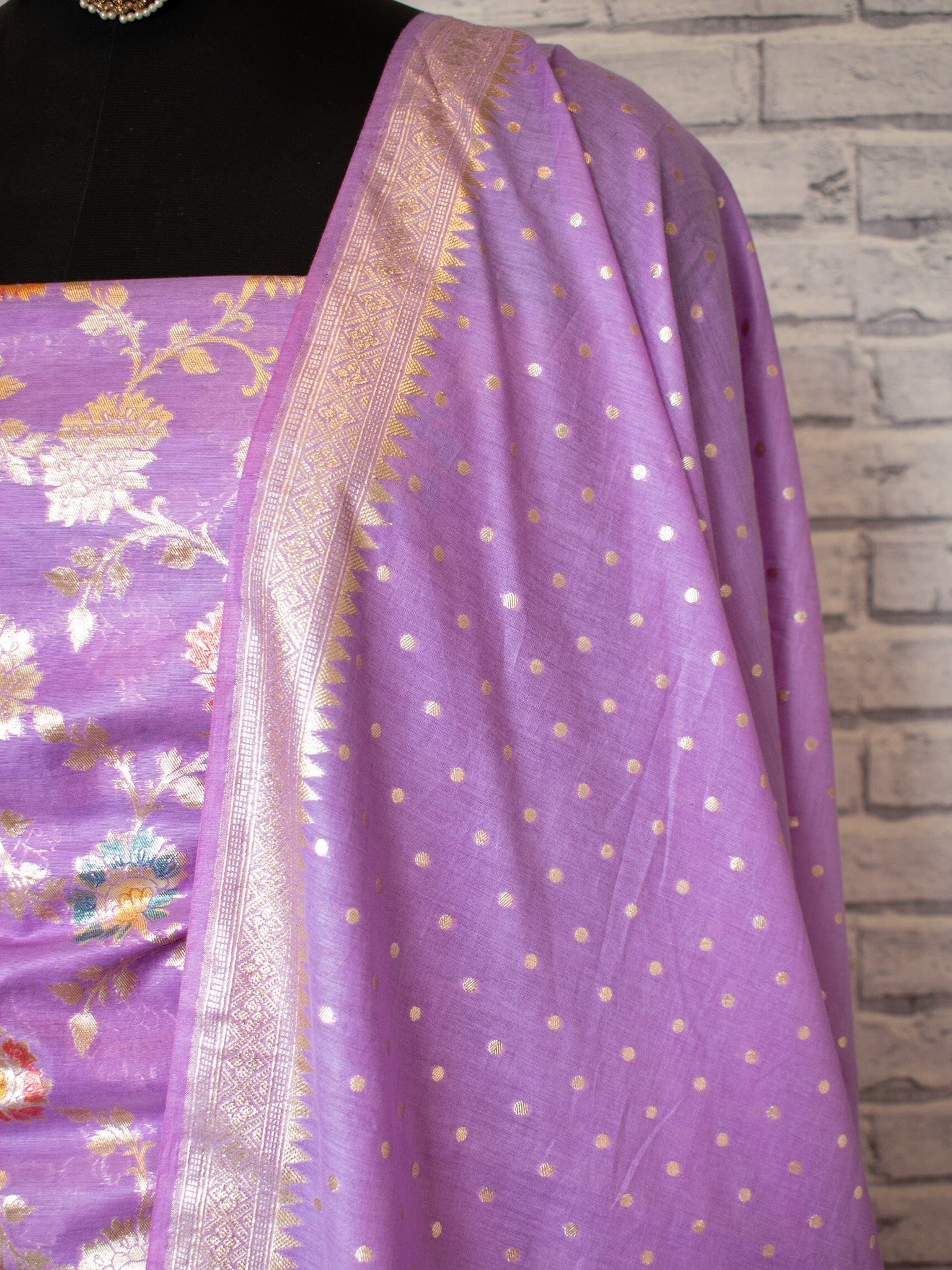 Cotton Silk Salwar Kameez Material With Silver Zari Jaal Weaving & Dupatta-Purple