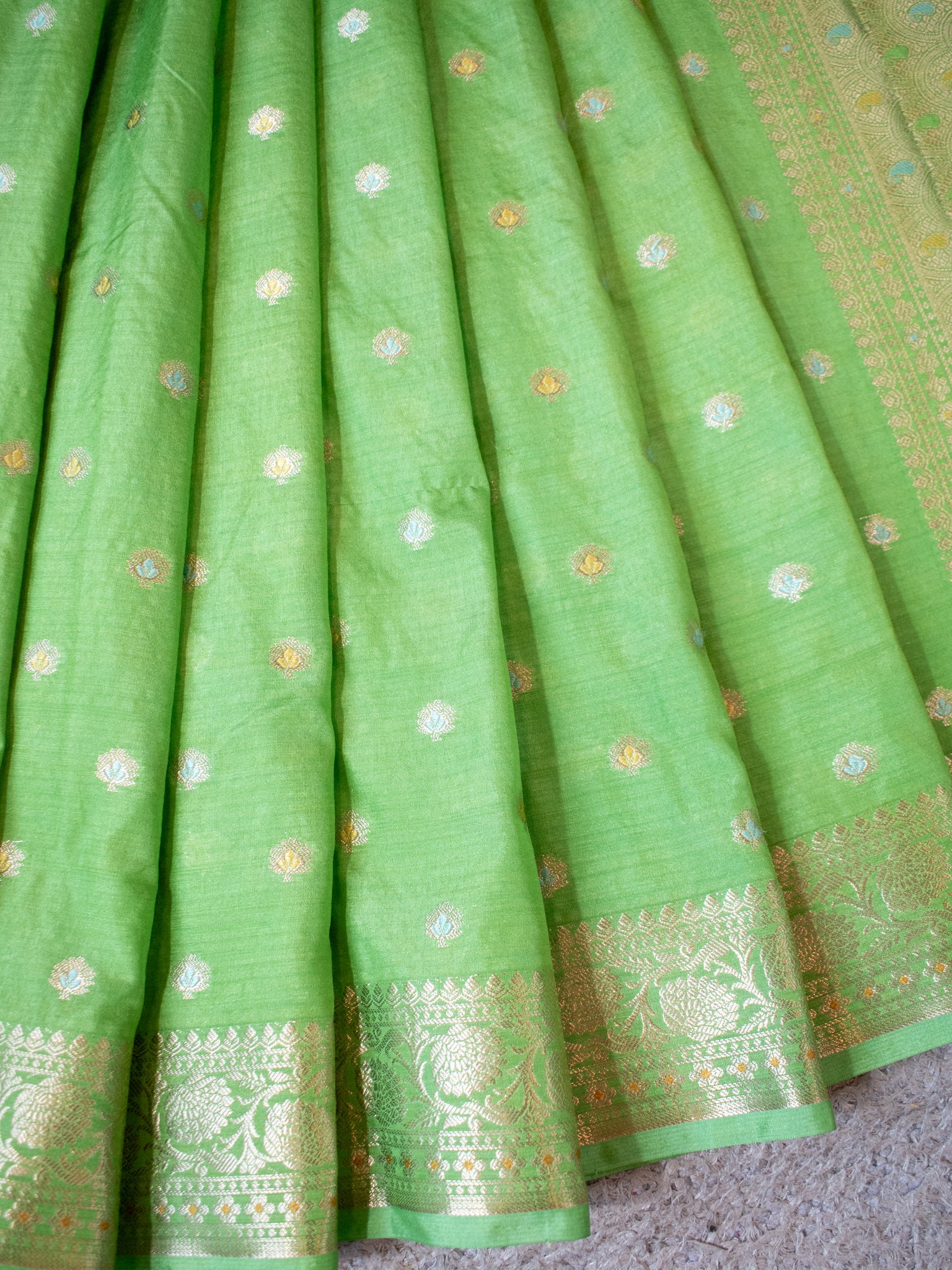 Banarasi Semi Silk Saree With Zari Weaving & Border- Green