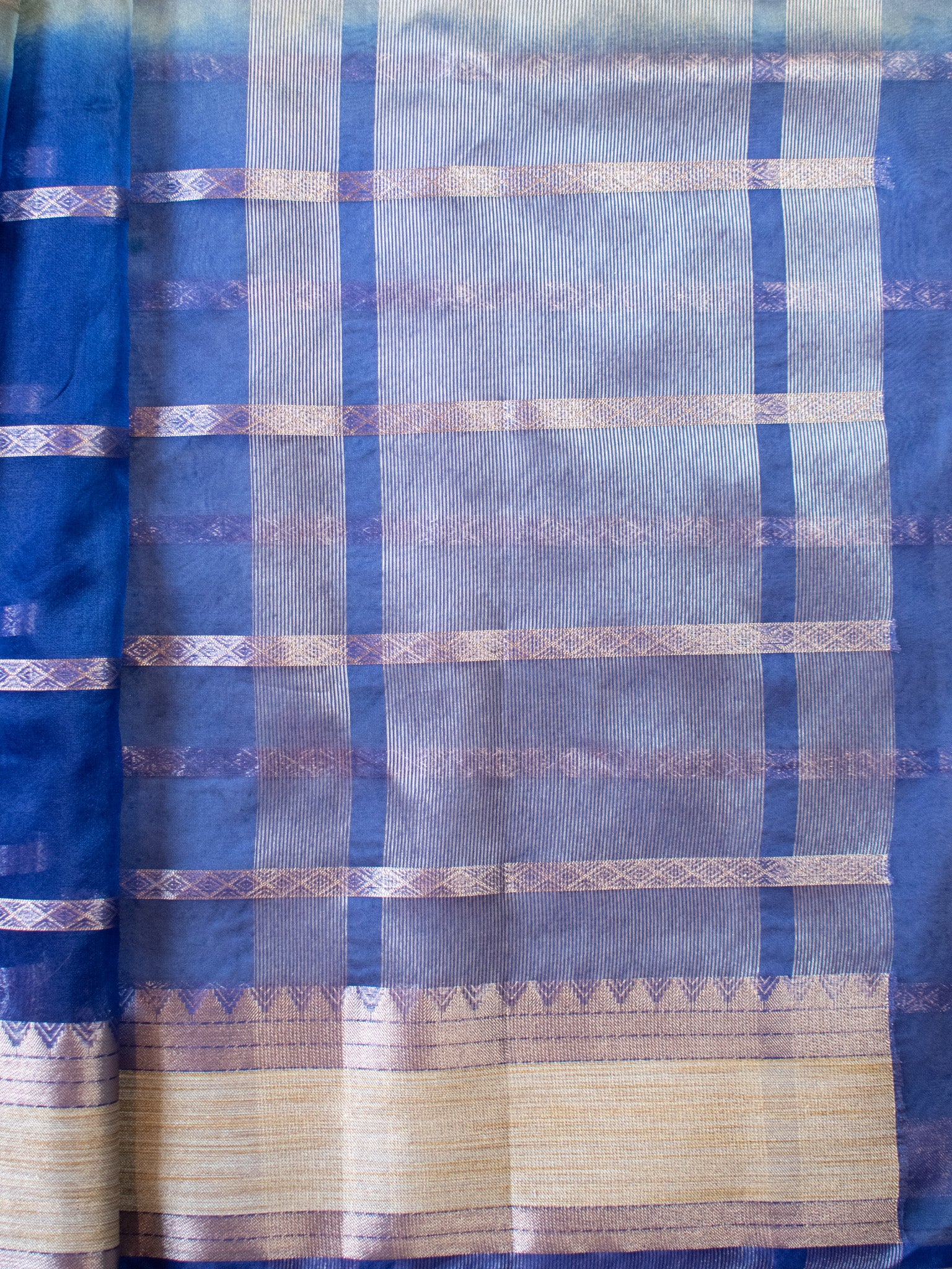 Banarasi Shaded Organza Saree With Zari Weaving-Blue & Grey
