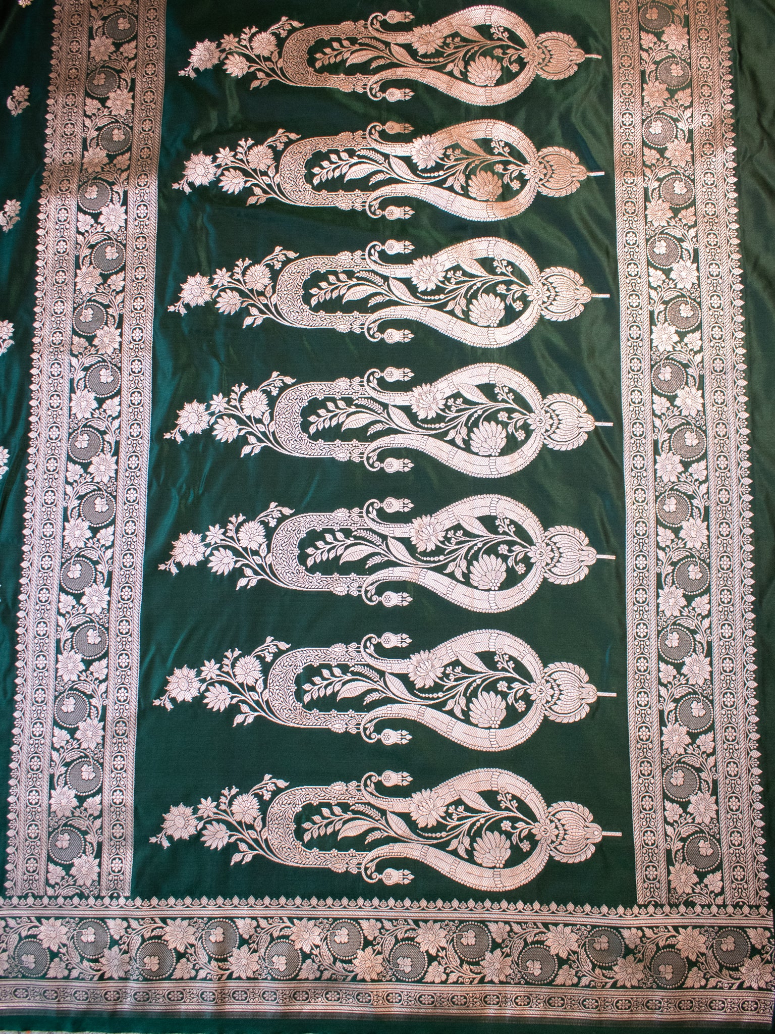 Banarasi Mashru Silk Saree With Buti & Border- Green