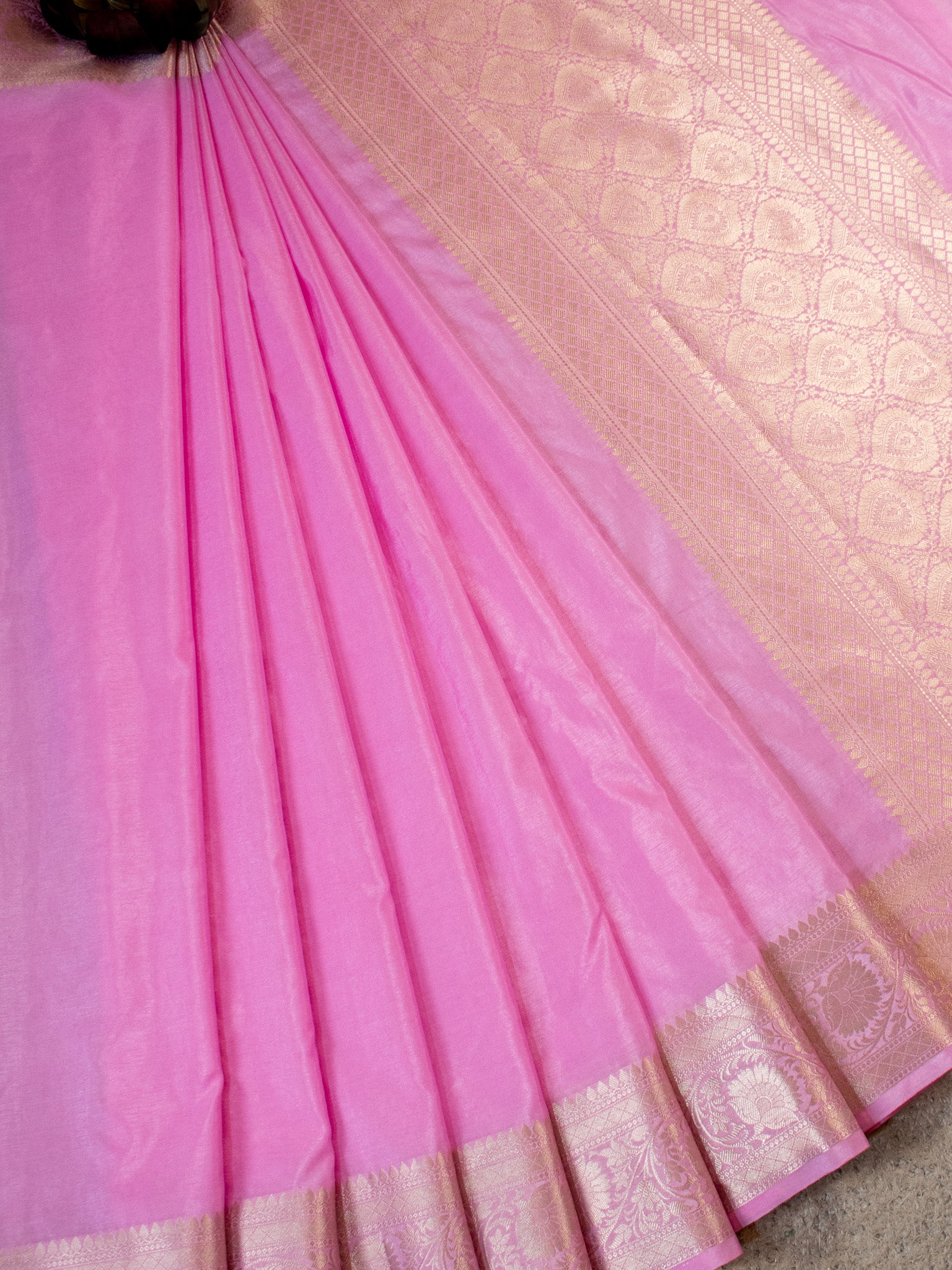 Banarasi Cotton Silk Saree with Plain Border-Pink