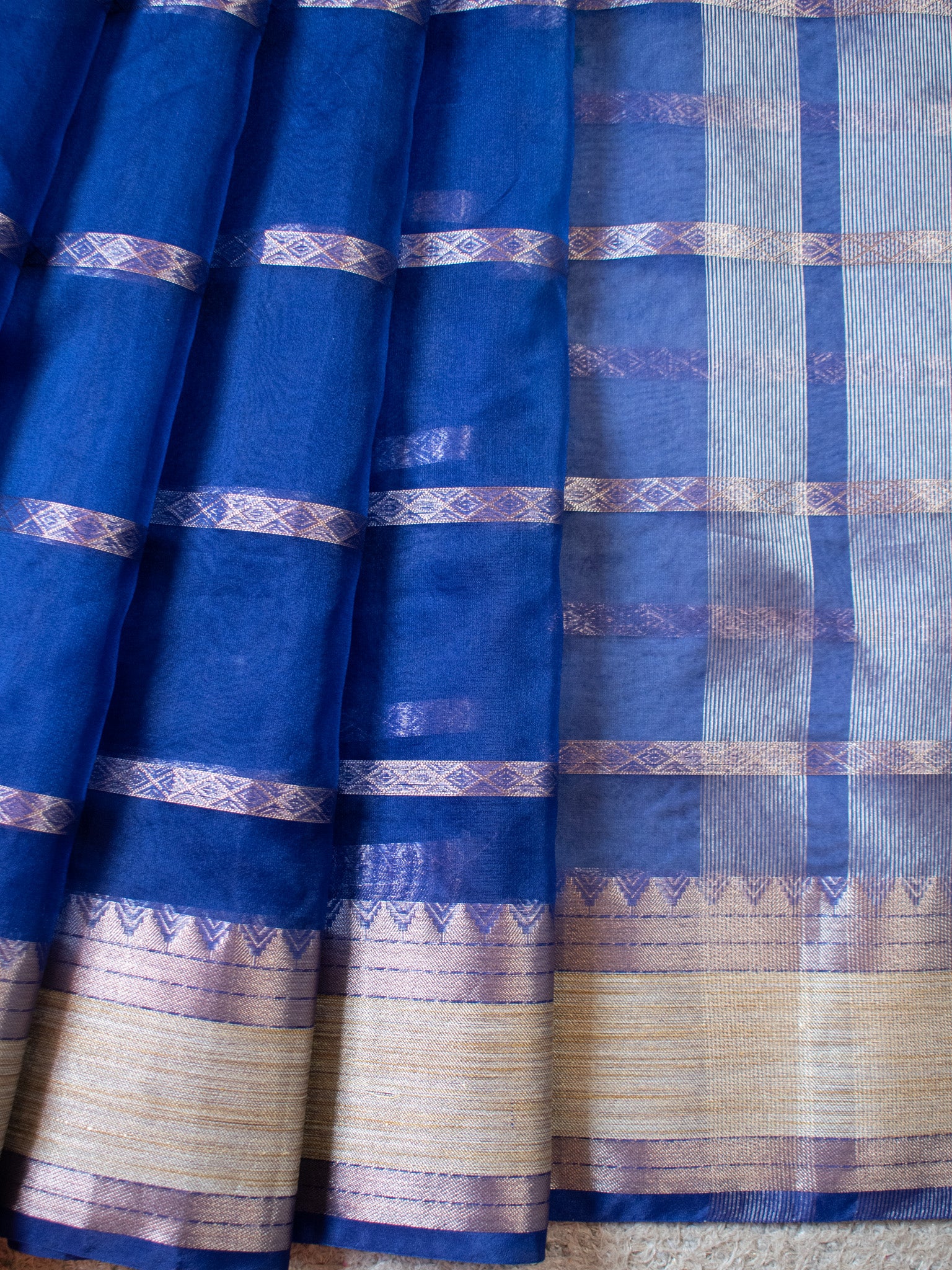 Banarasi Shaded Organza Saree With Zari Weaving-Blue & Grey