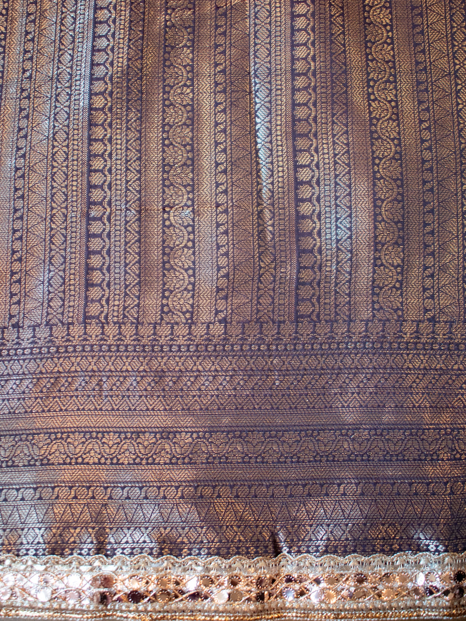 Banarasi Semi Silk Saree with Zari Buti Weaving & Lace Border - Brown