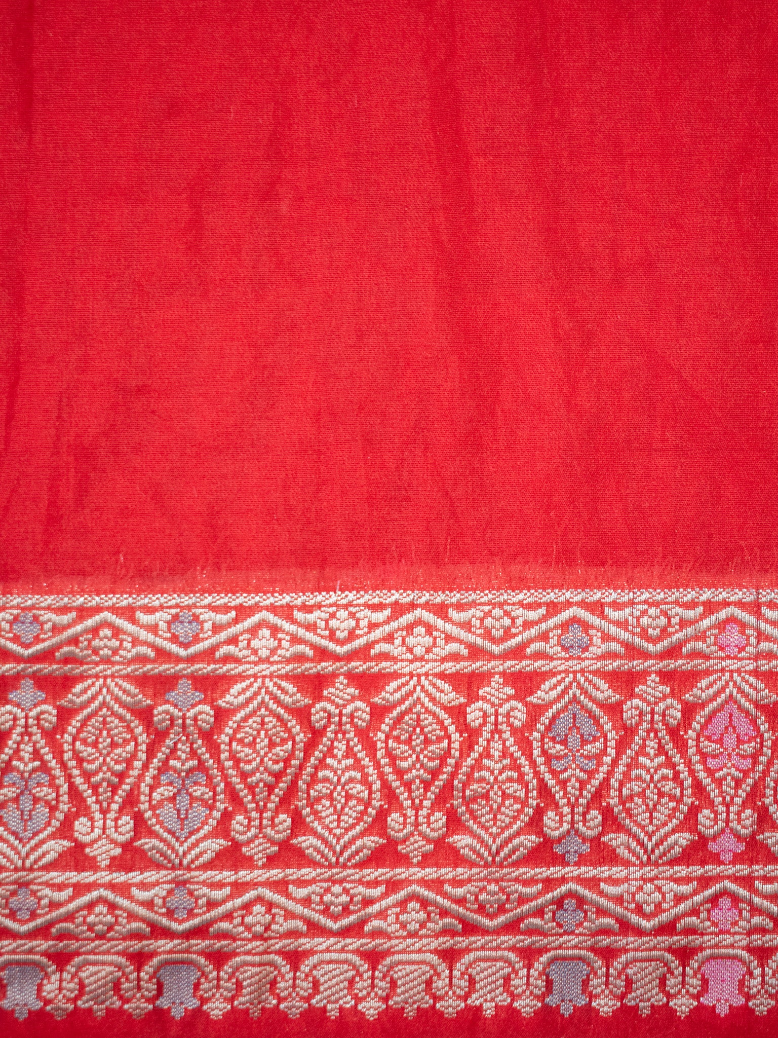Banarasi Semi Georgette Saree With Contrast Border- White & Red