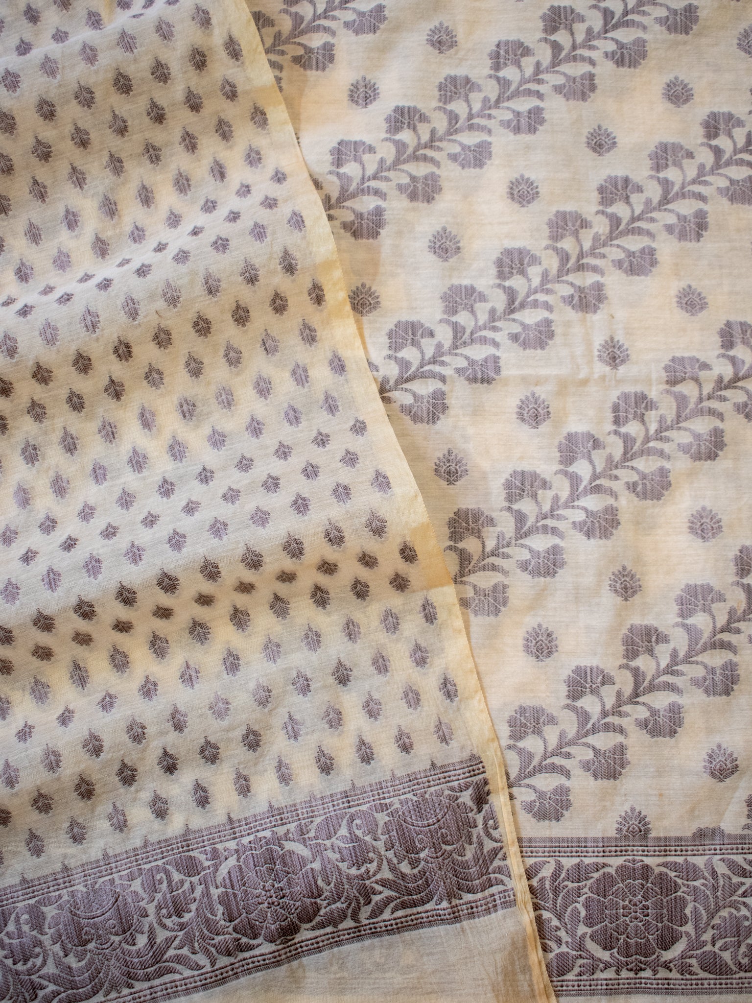 Banarasi Soft Cotton Salwar Kameez With Resham Weaving & Dupatta- Beige