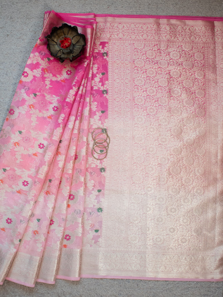 Banarasi Shaded Semi Silk Saree With Jaal Zari & Meena Weaving-Pink