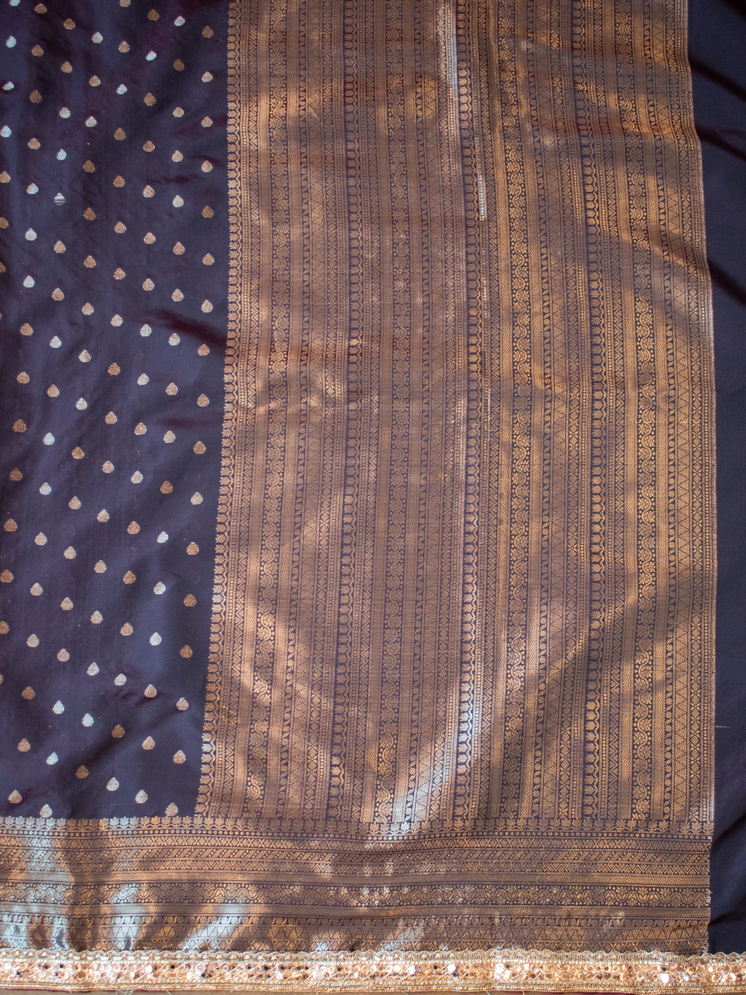 Banarasi Semi Silk Saree with Zari Buti Weaving & Lace Border - Brown