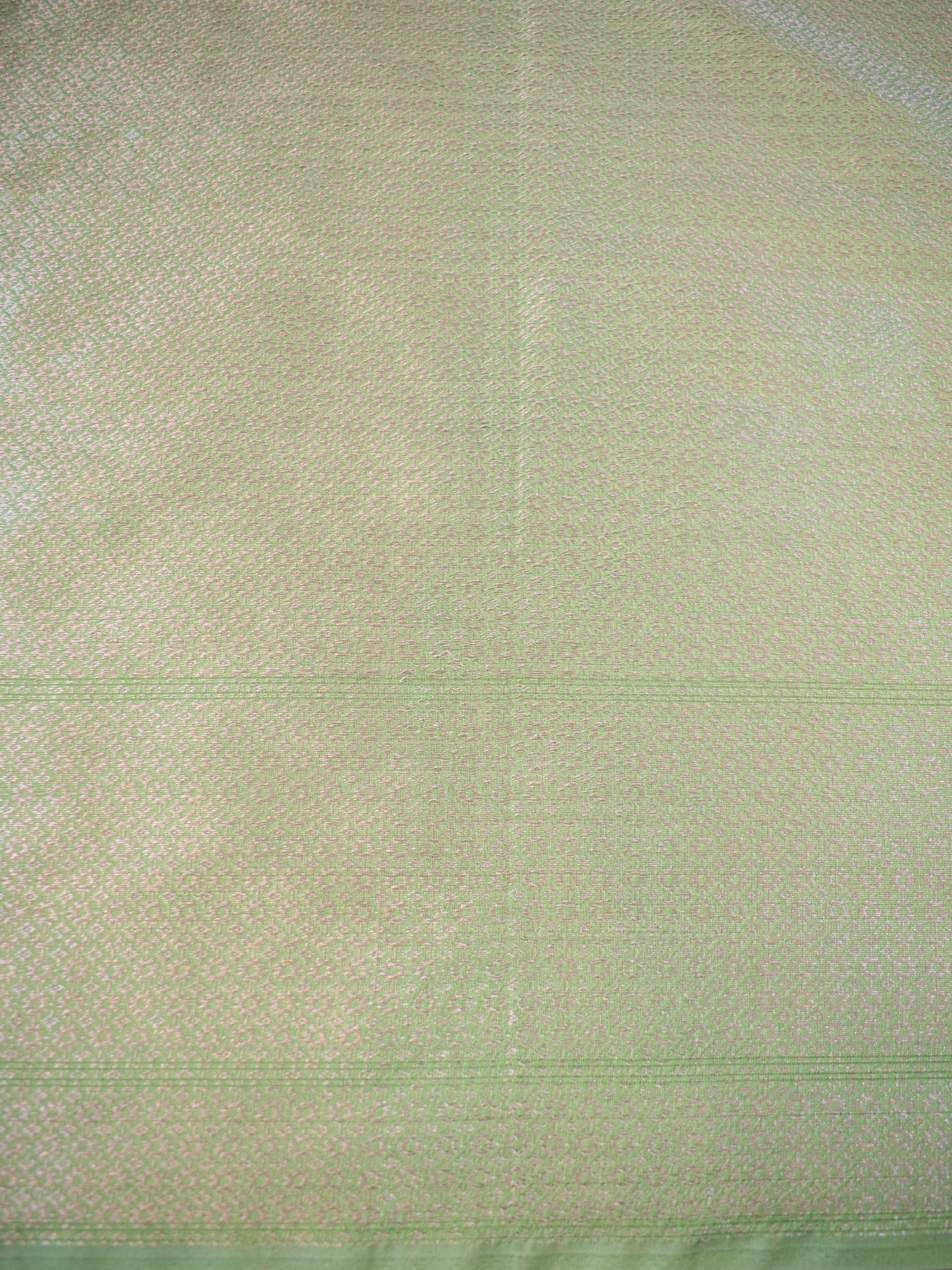 Banarasi Cotton Silk Saree With Silver Zari Buti Weaving & Border -Green