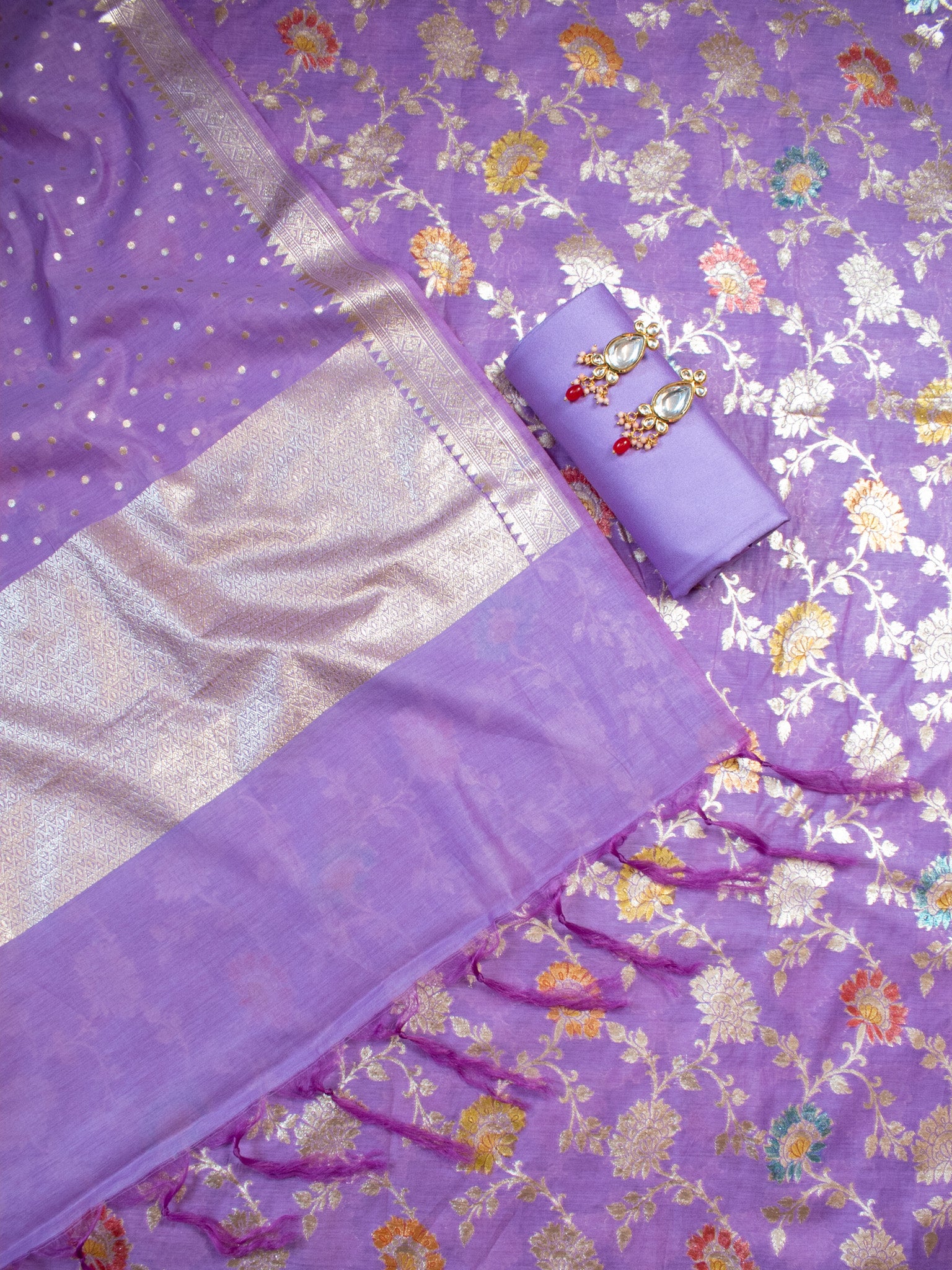 Cotton Silk Salwar Kameez Material With Silver Zari Jaal Weaving & Dupatta-Purple