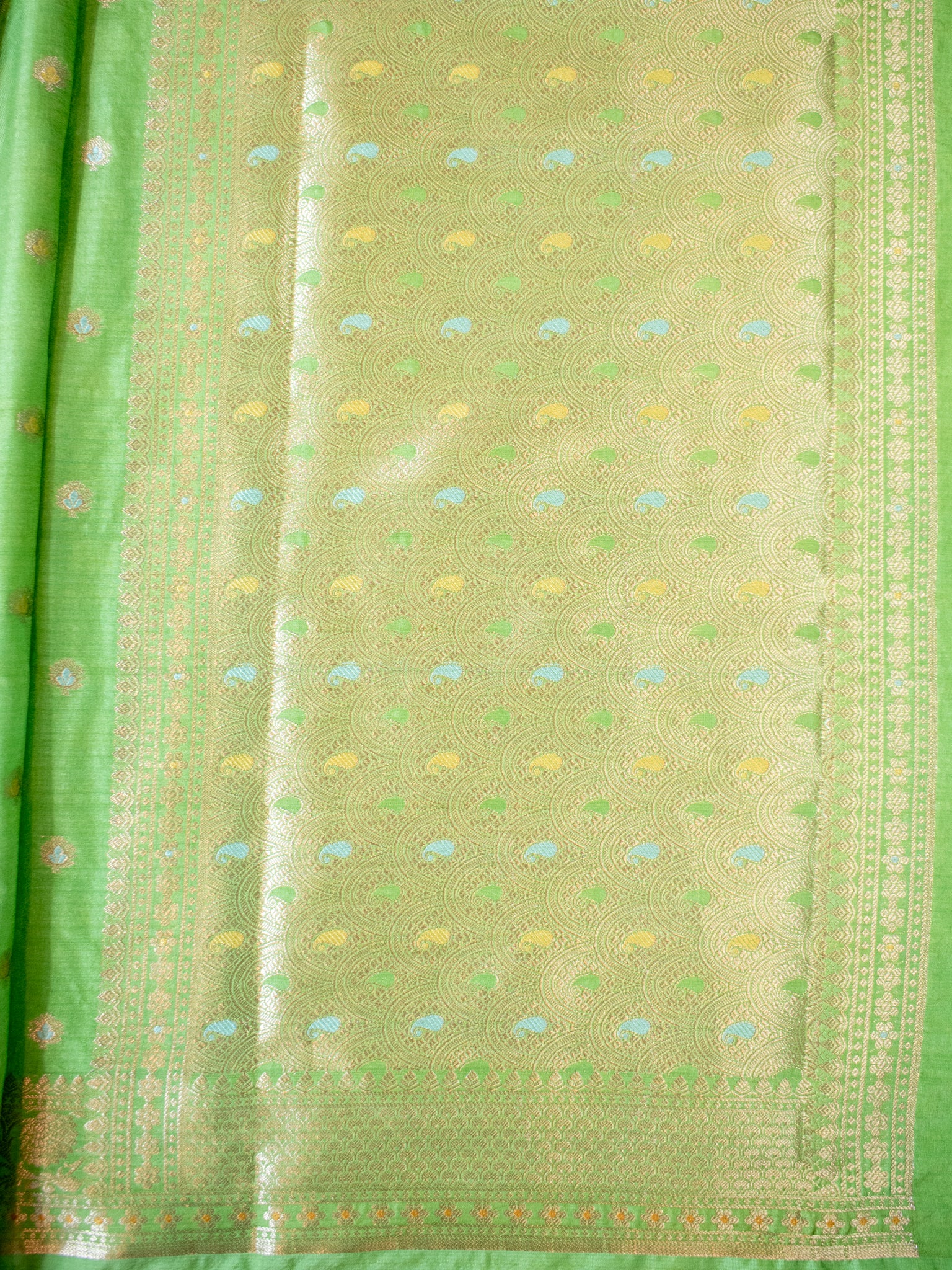 Banarasi Semi Silk Saree With Zari Weaving & Border- Green