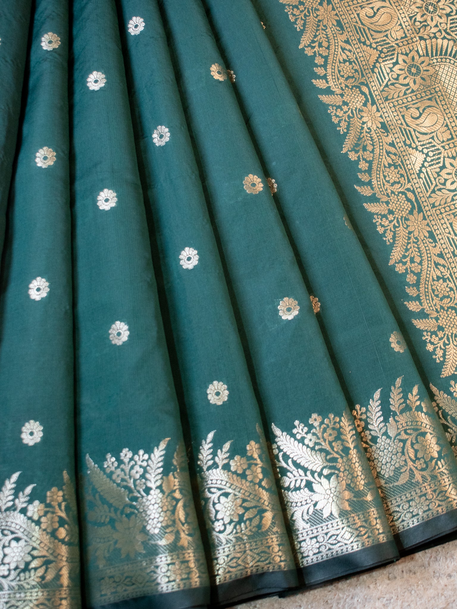 Banarasi Semi Katan Silk Saree With Border- Green