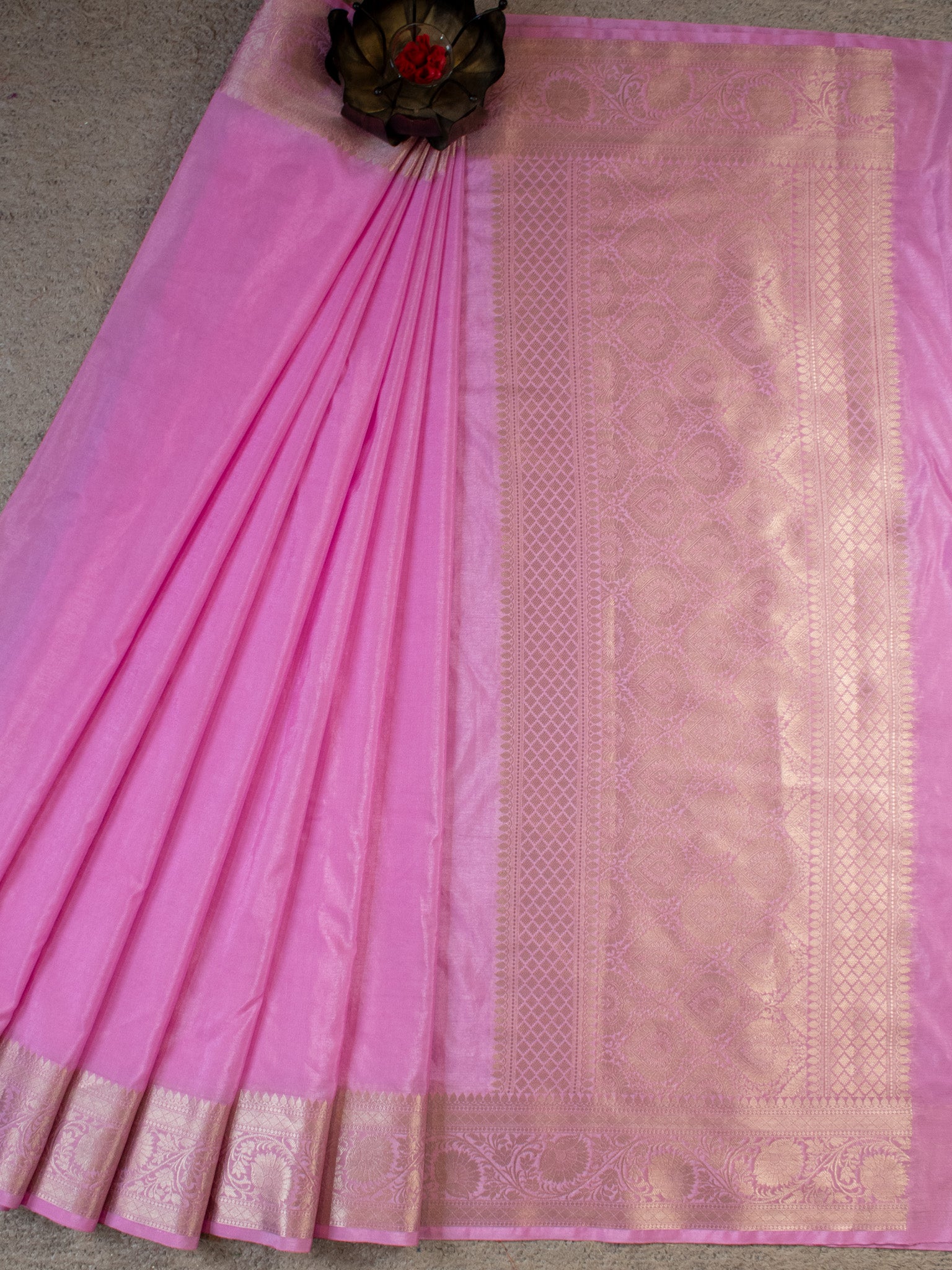 Banarasi Cotton Silk Saree with Plain Border-Pink