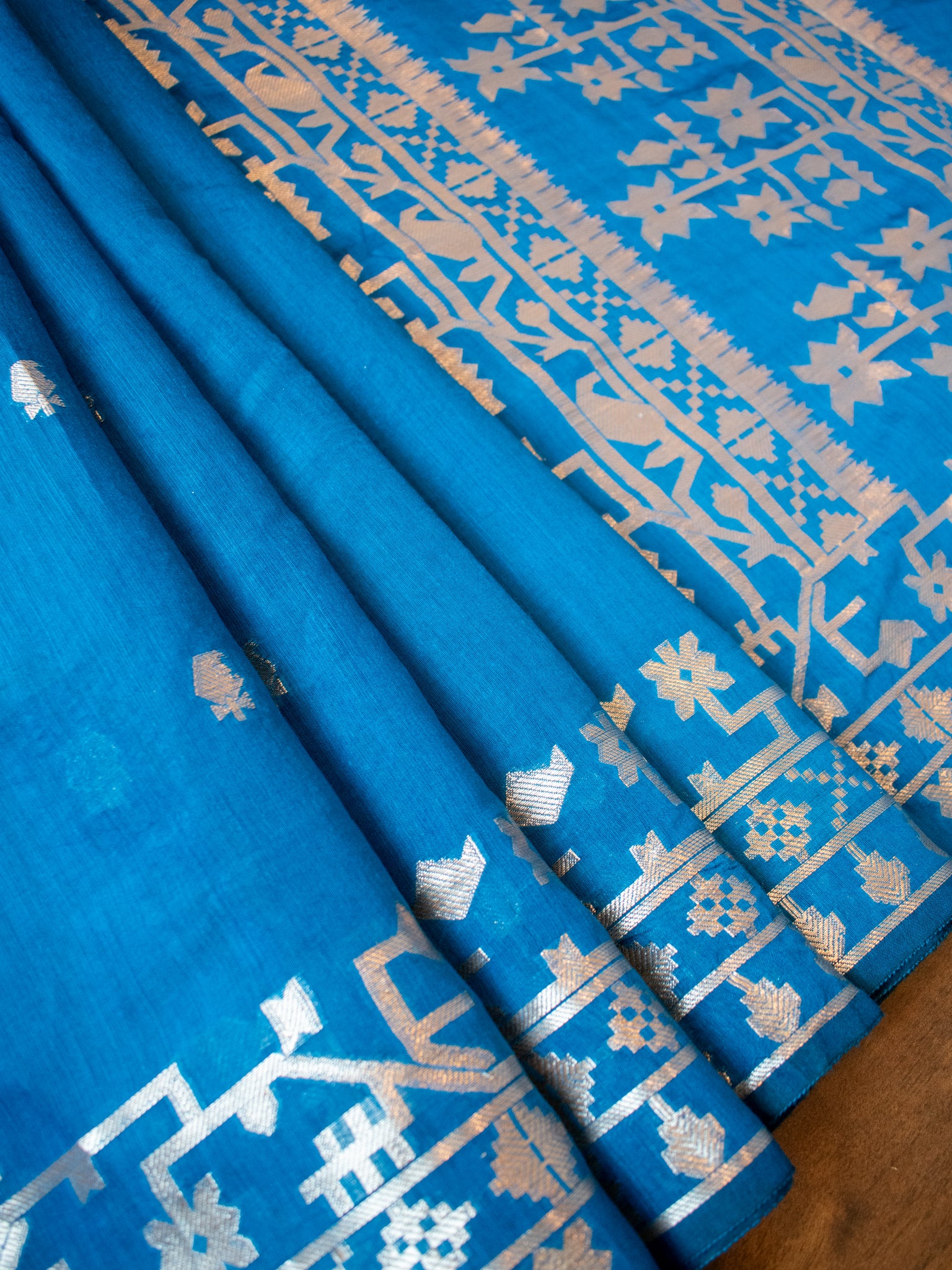 Banarasi Cotton Mix Saree with Zari Weaving & Border- Blue