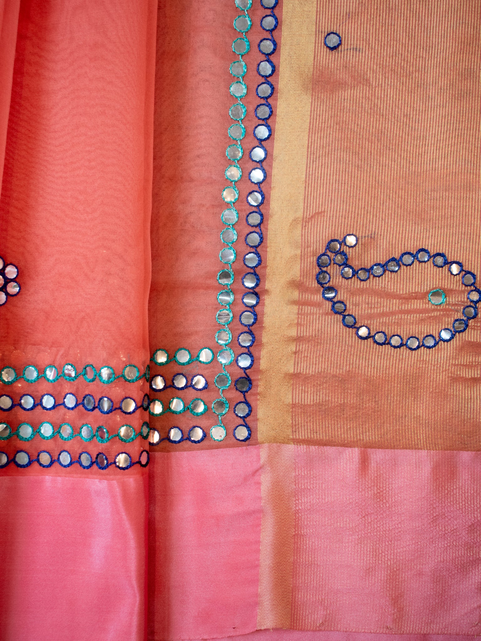Banarasi Organza Saree With Embroidery & Border - Peach