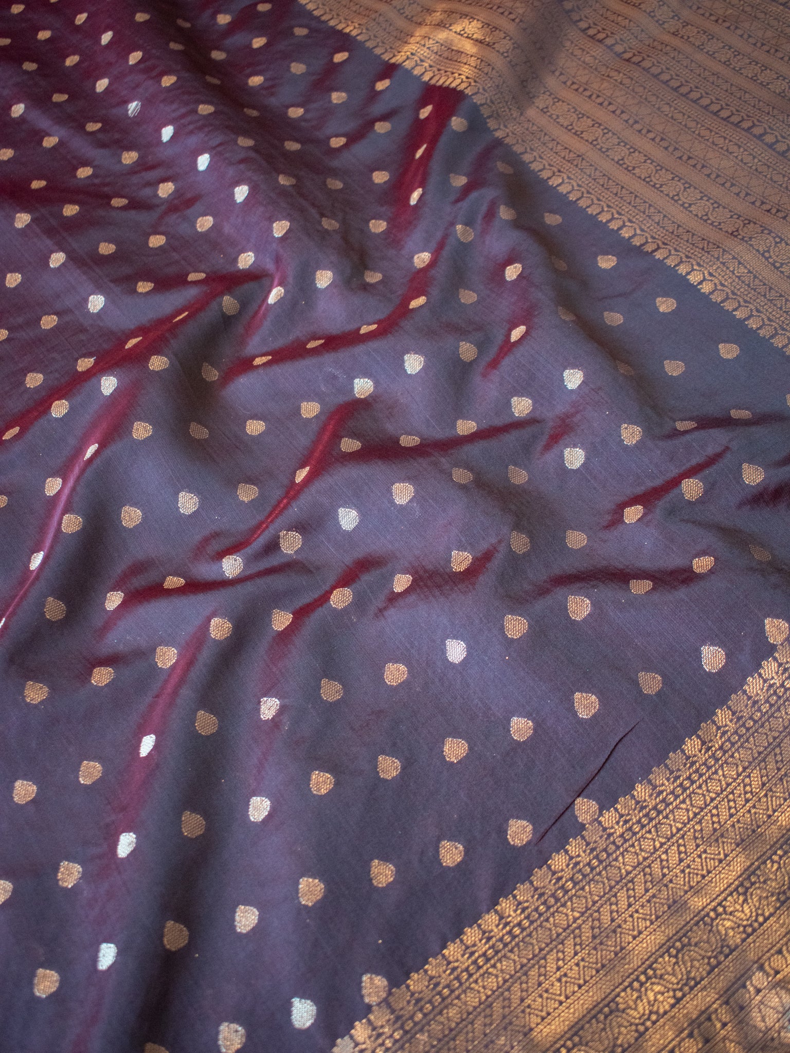 Banarasi Semi Silk Saree with Zari Buti Weaving & Lace Border - Brown