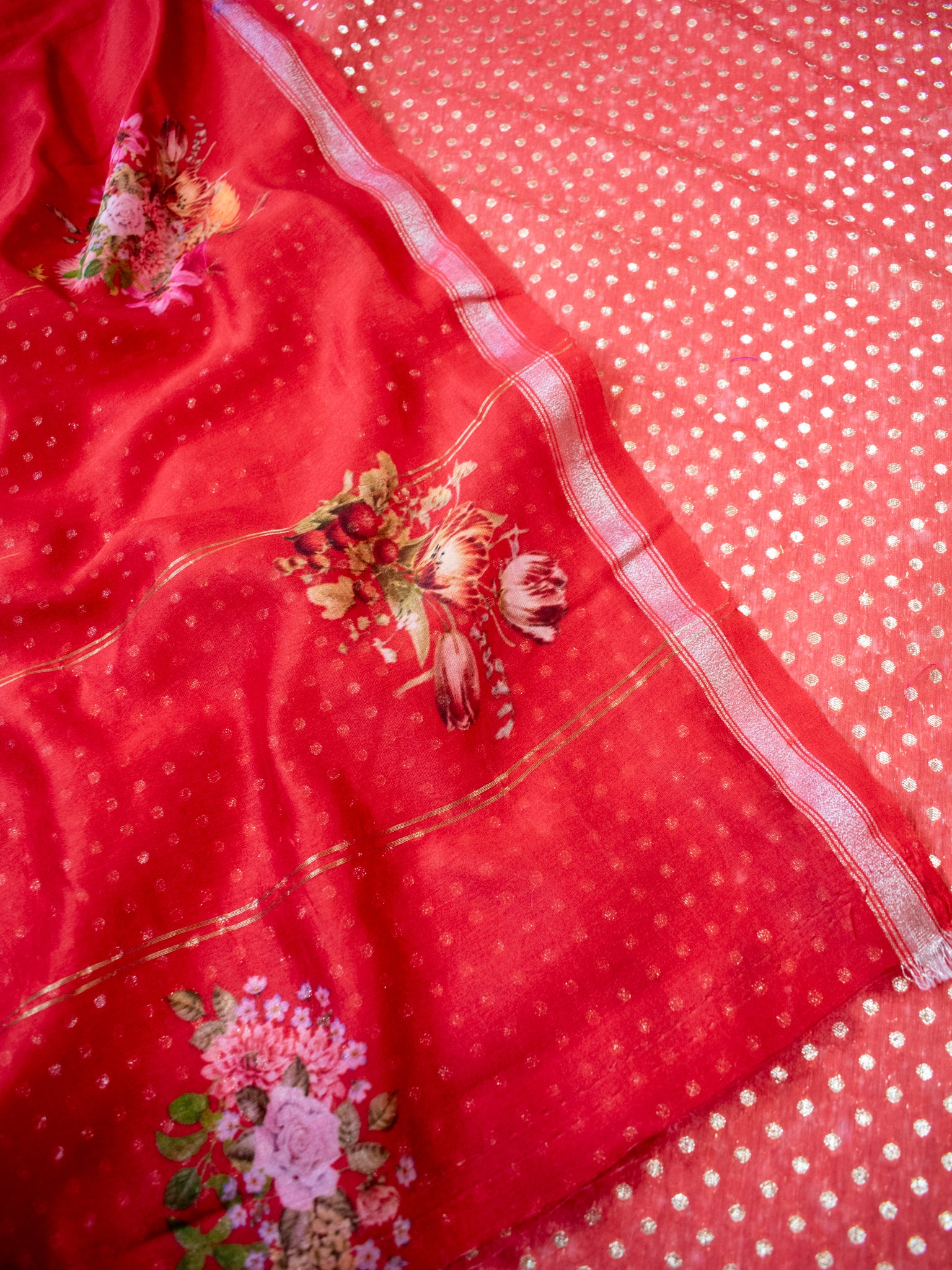 Banarasi Cotton Silk Salwar Kameez With Dupatta- Red