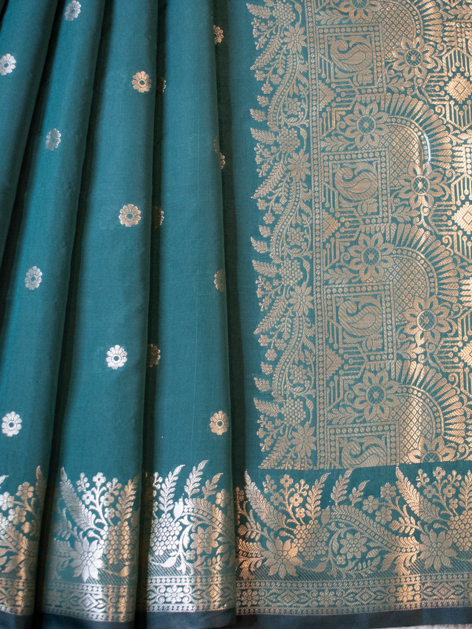 Banarasi Semi Katan Silk Saree With Border- Green