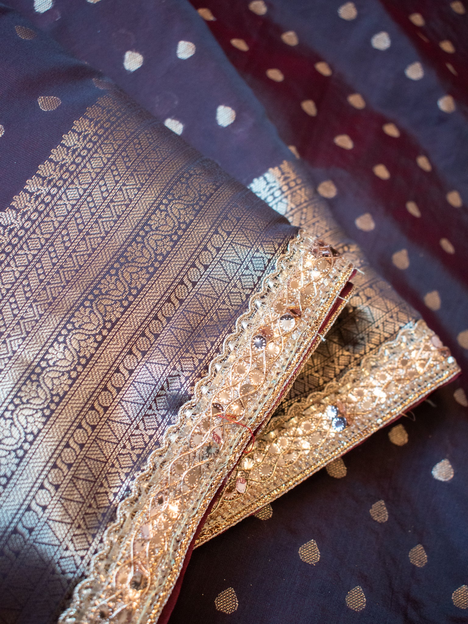 Banarasi Semi Silk Saree with Zari Buti Weaving & Lace Border - Brown