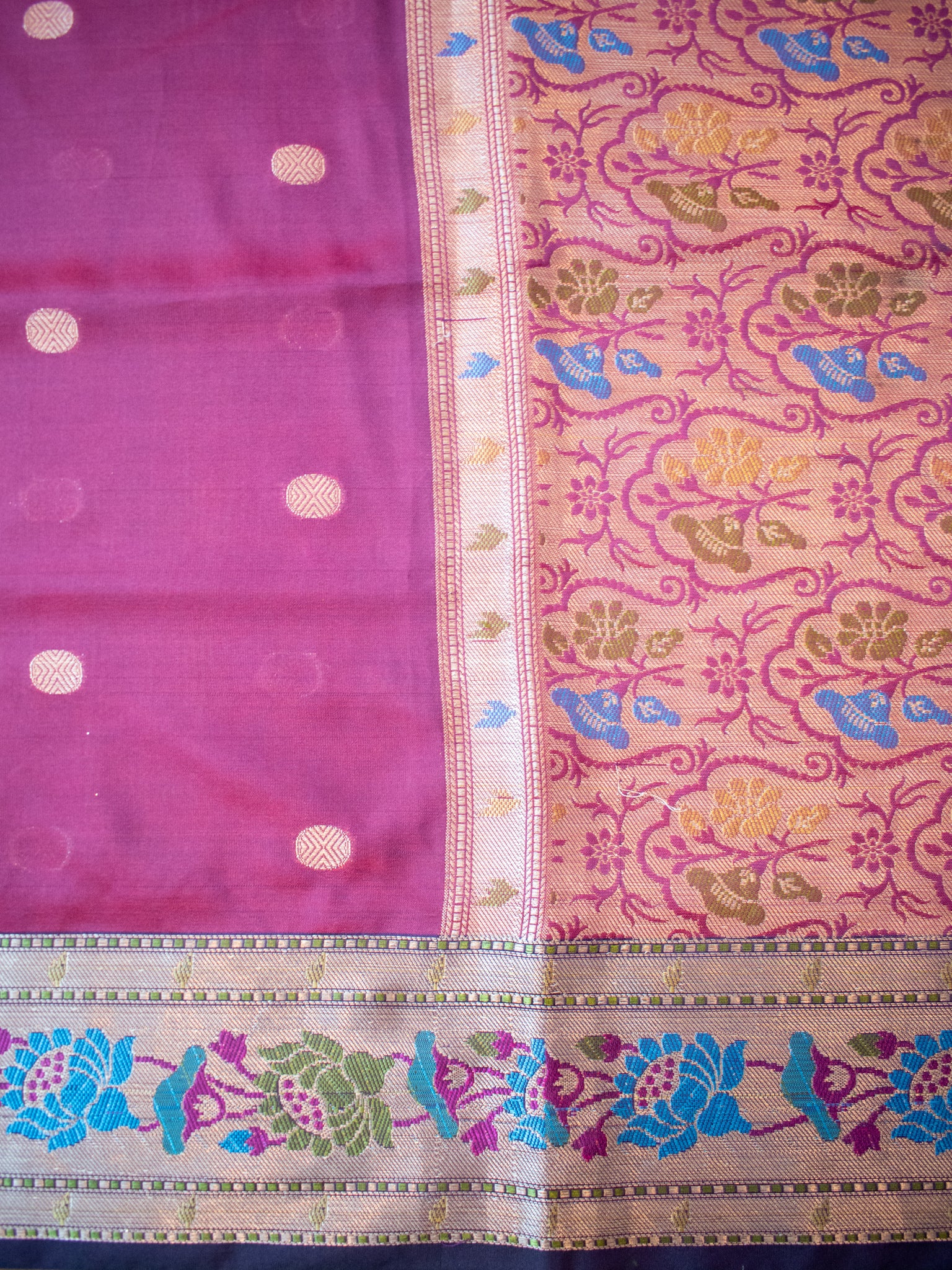 Banarasi Semi Silk Saree with Zari Buti Weaving & Border- Wine