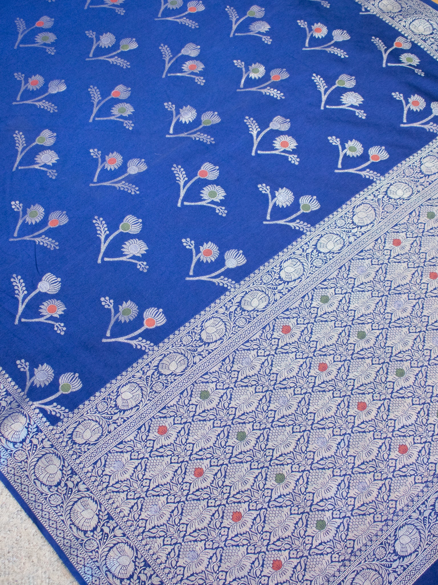 Banarasi Cotton Silk Saree With Zari Weaving & Border- Blue