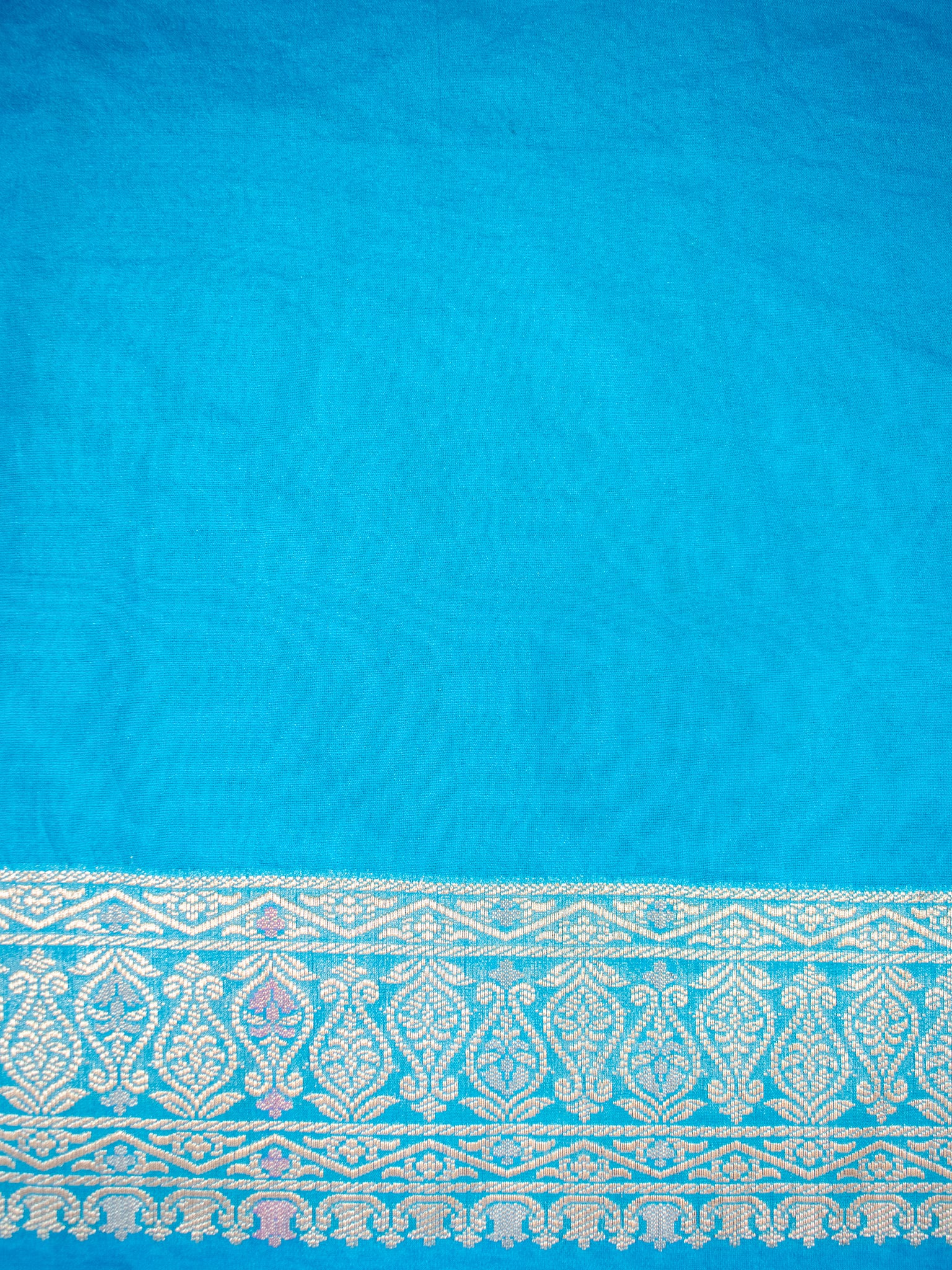 Banarasi Soft Cotton Saree with Floral Weaving & Border- Sky Blue