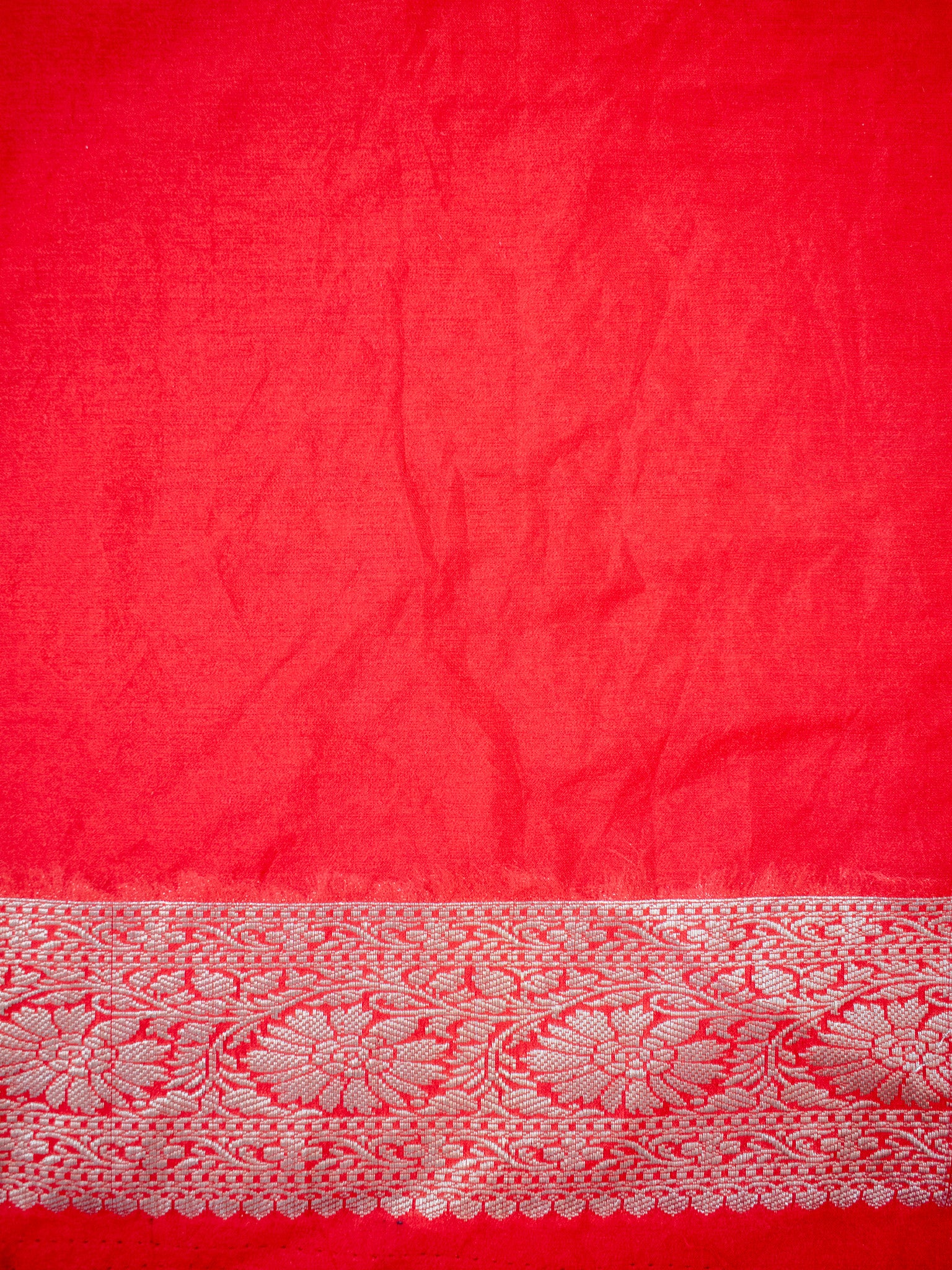 Banarasi Semi Georgette Saree With Contrast Border- White & Red