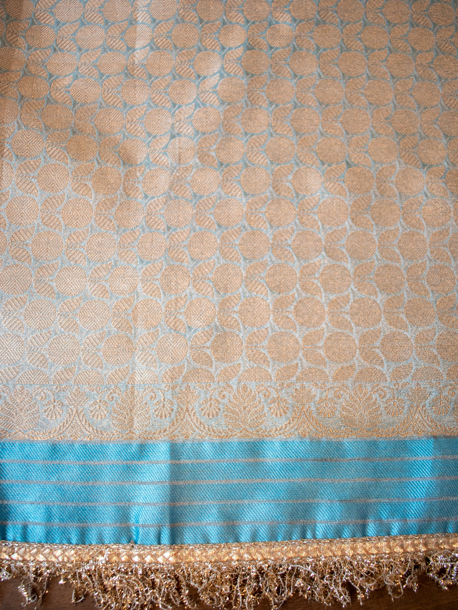 Banarasi Soft Tissue Saree With Mirror Work & Lace Border- Aqua Blue