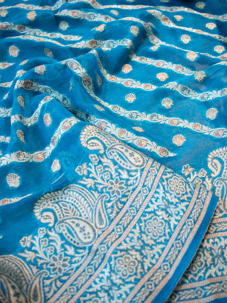 Banarasi Pure Georgette Saree With Resham Weaving-Blue