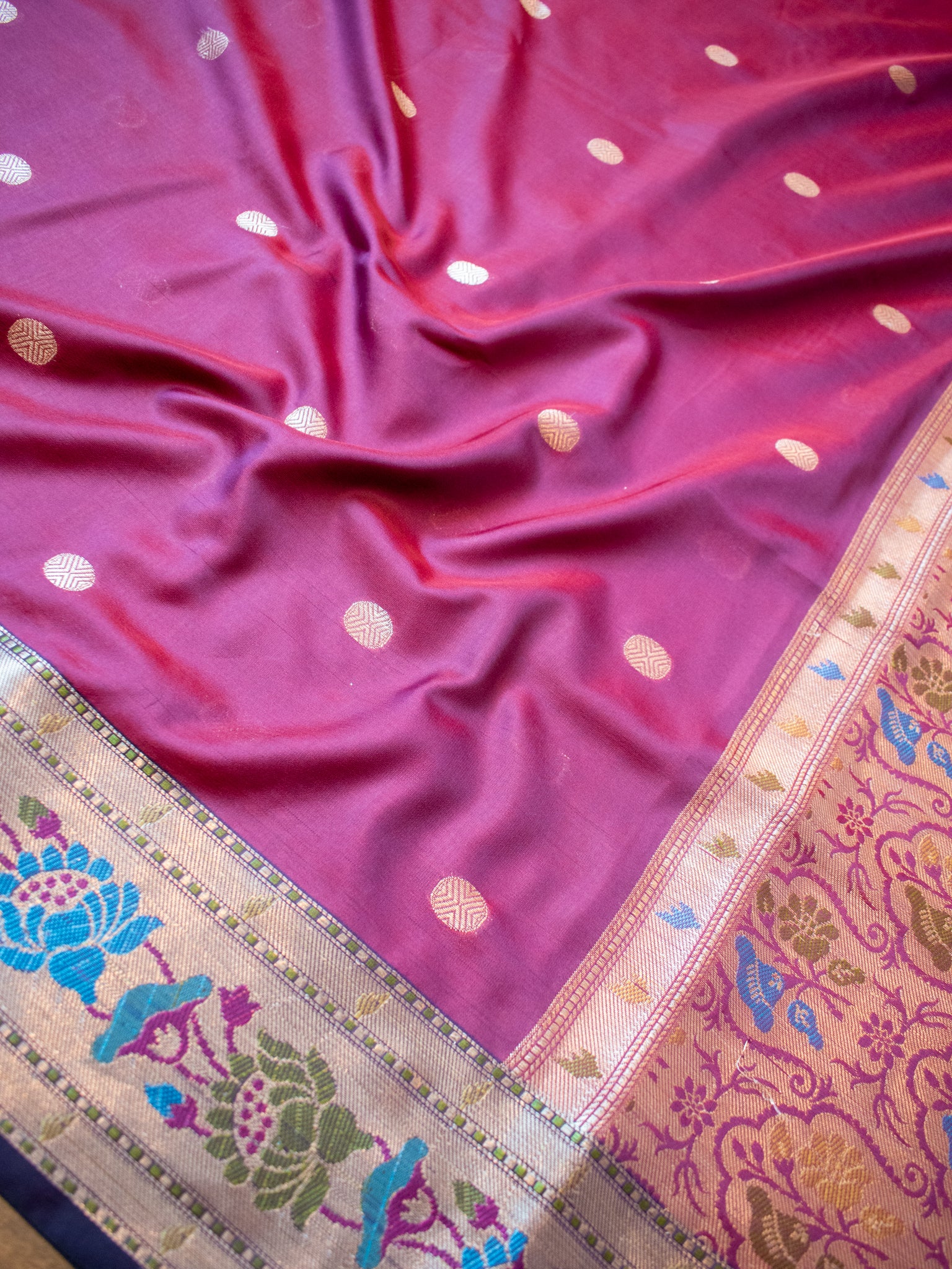 Banarasi Semi Silk Saree with Zari Buti Weaving & Border- Wine