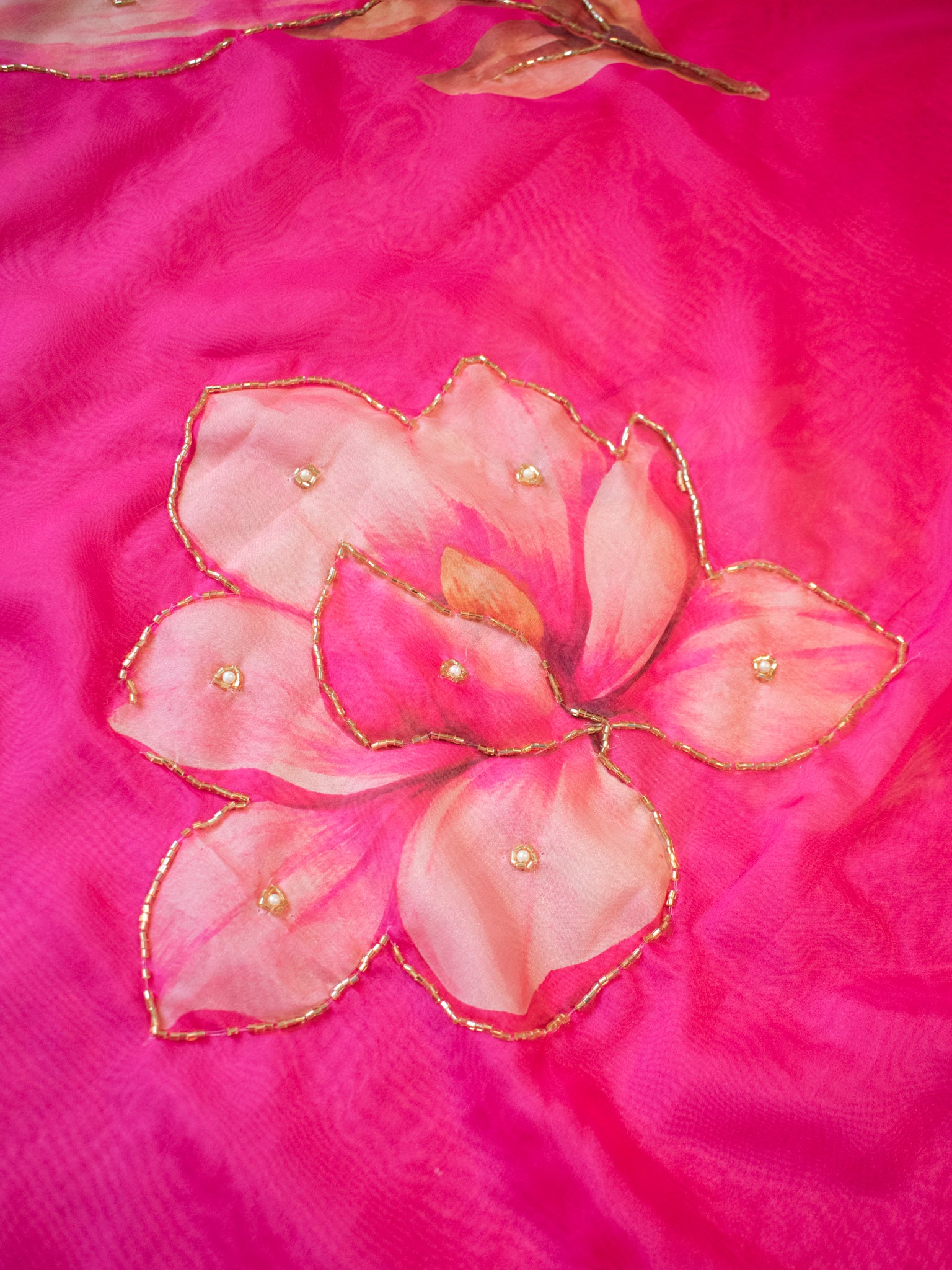 Semi Satin Floral Saree - Magenta