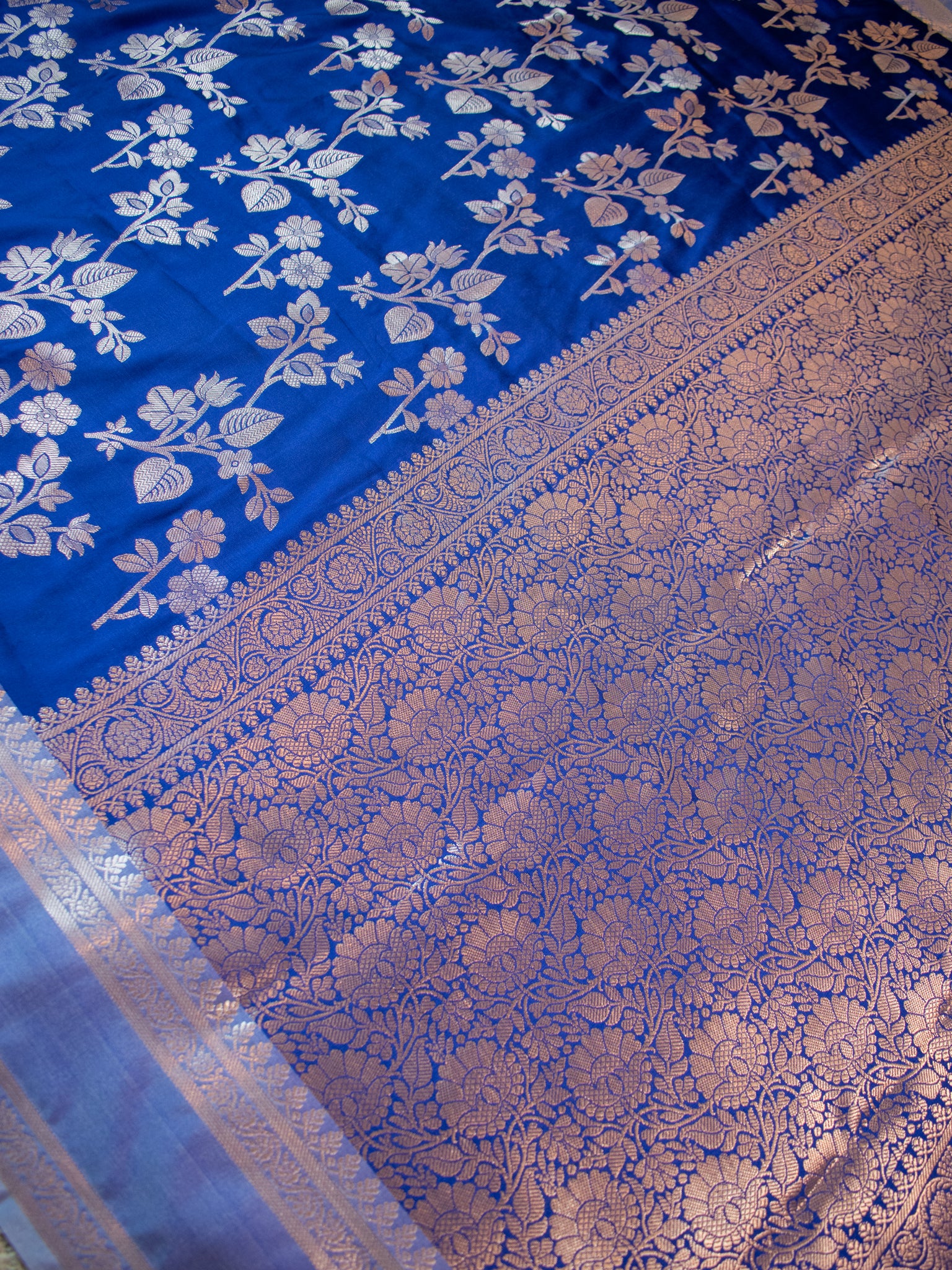 Banarasi Semi Silk Saree With Border - Blue
