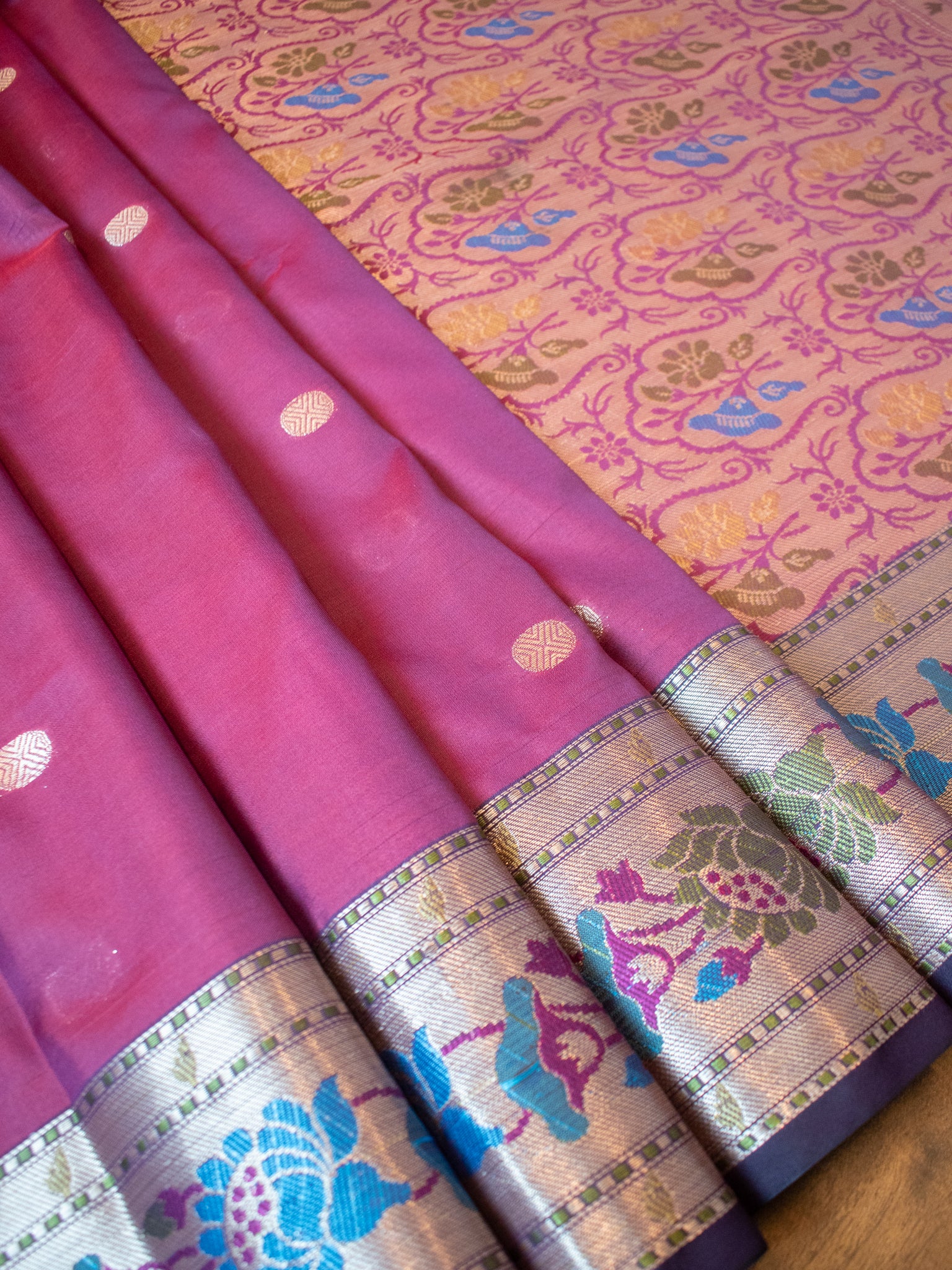 Banarasi Semi Silk Saree with Zari Buti Weaving & Border- Wine