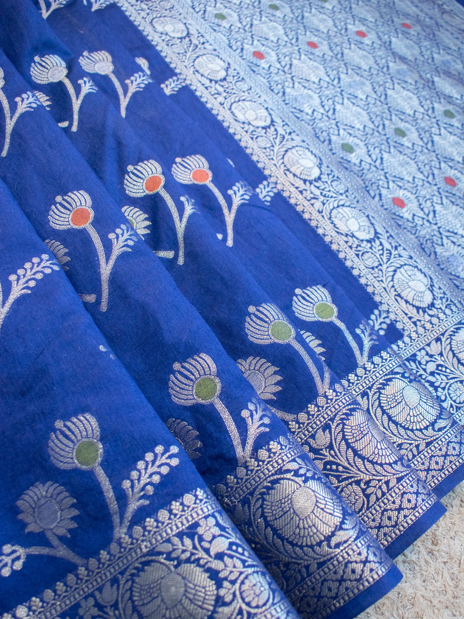 Banarasi Cotton Silk Saree With Zari Weaving & Border- Blue