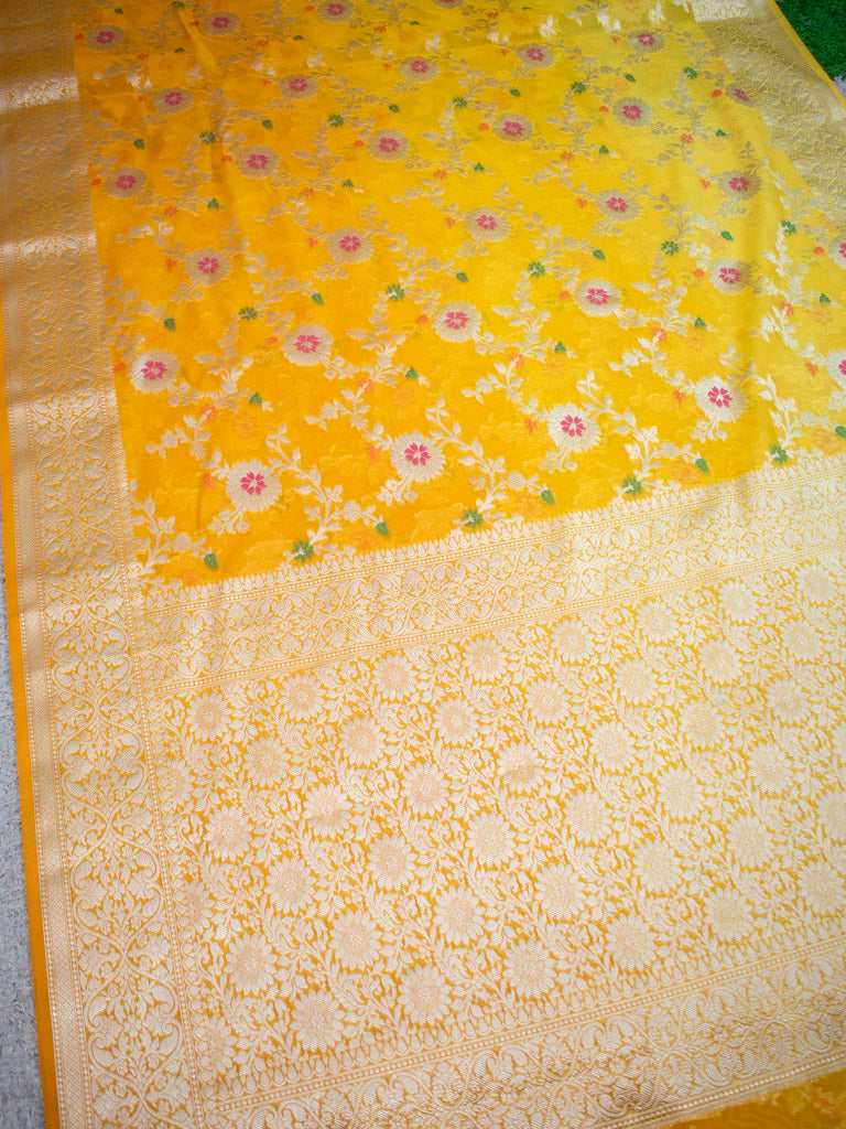 Banarasi Shaded Semi Silk Saree With Jaal Zari & Meena Weaving-Yellow