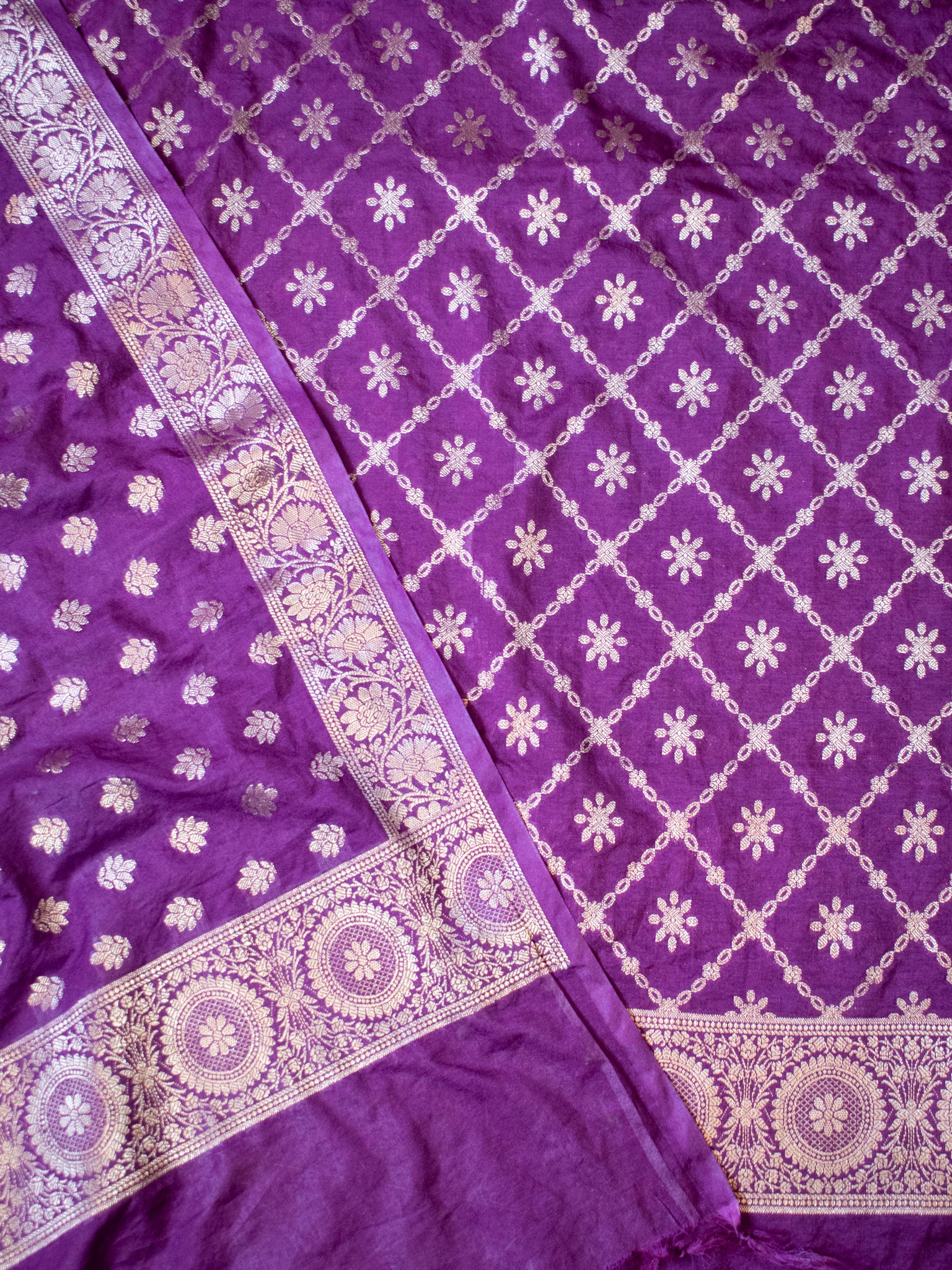 Banarasi Semi Katan Salwar Kameez Fabric With Dupatta- Purple