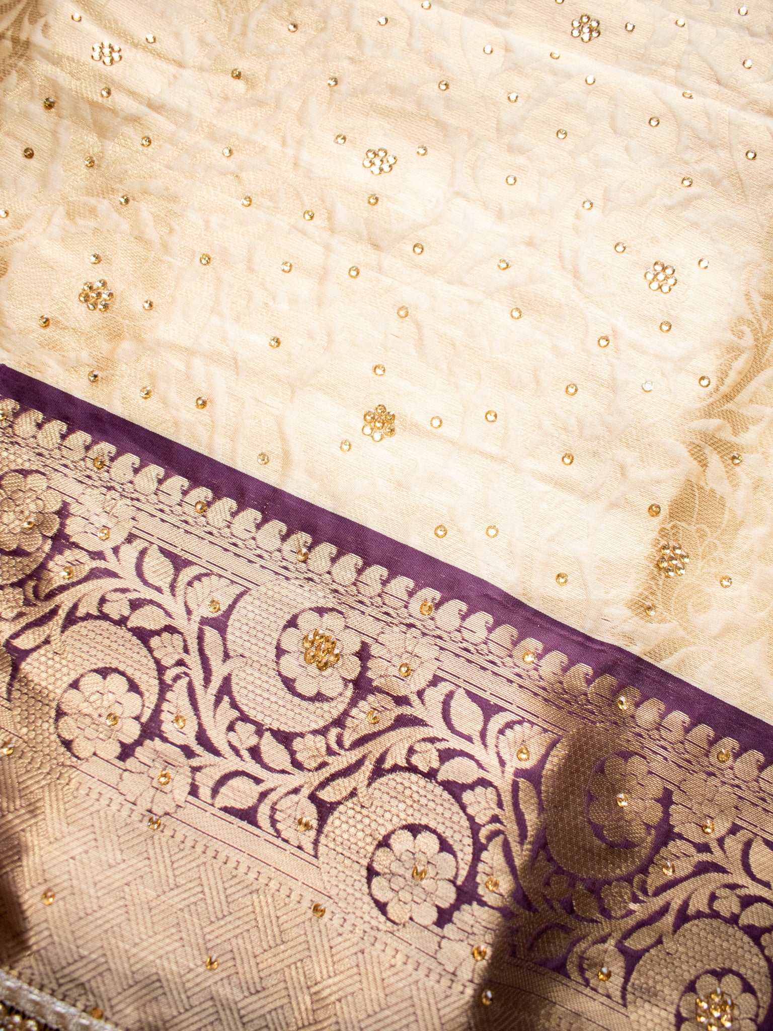Banarasi Tissue Saree with Zari Weaving & Contrast Border With Lace- Beige
