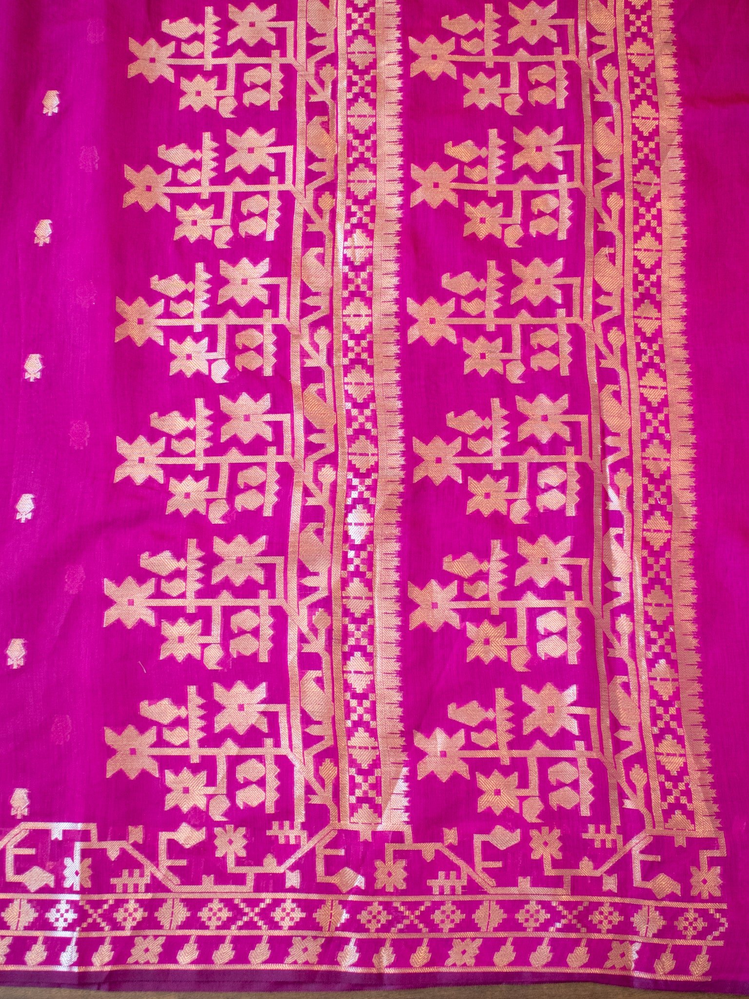 Banarasi Cotton Mix Saree with Zari Weaving & Border- Magenta