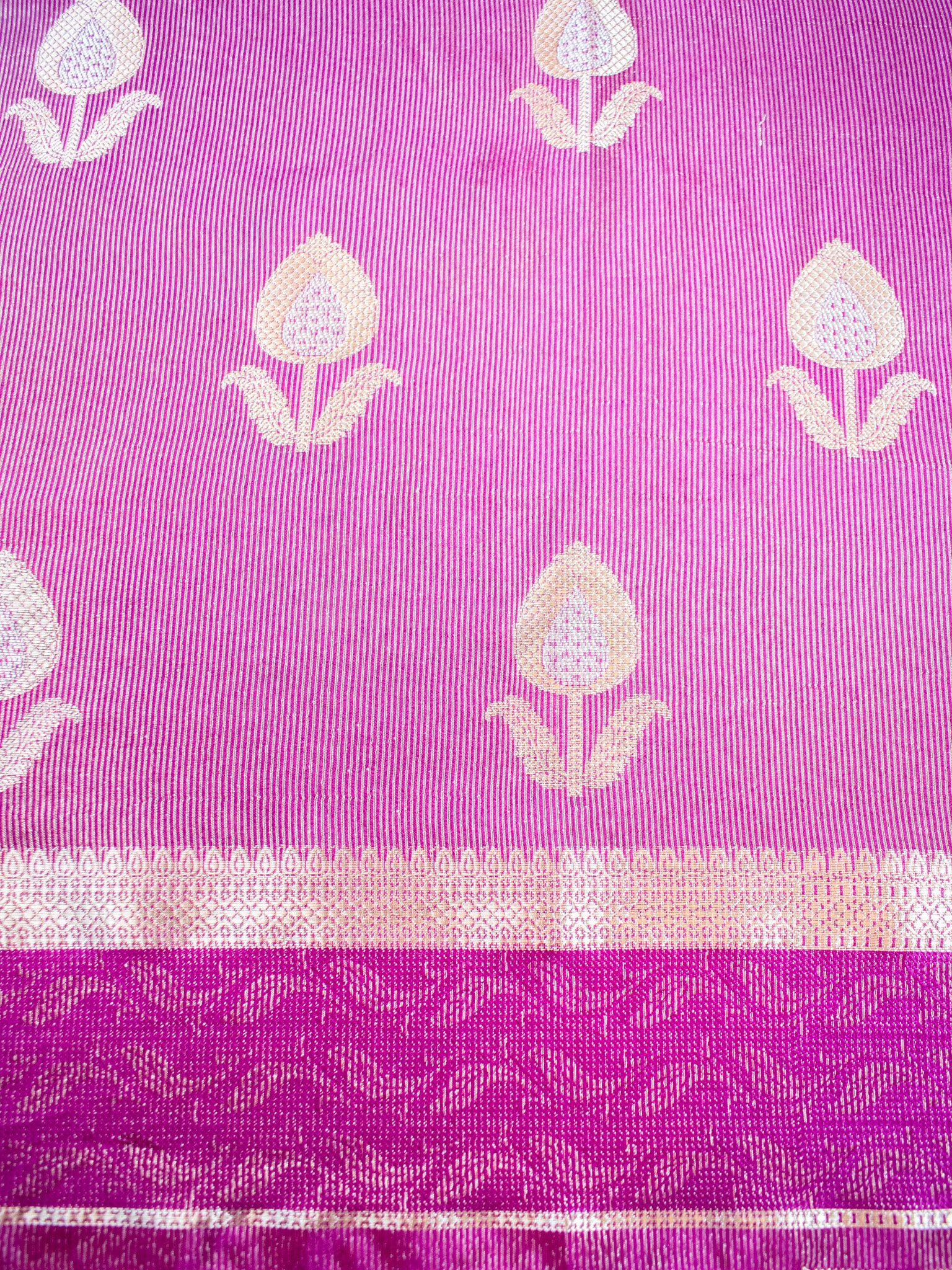 Banarasi Semi Silk Saree With Floral Zari Weaving & Contrast Border - Aqua Blue